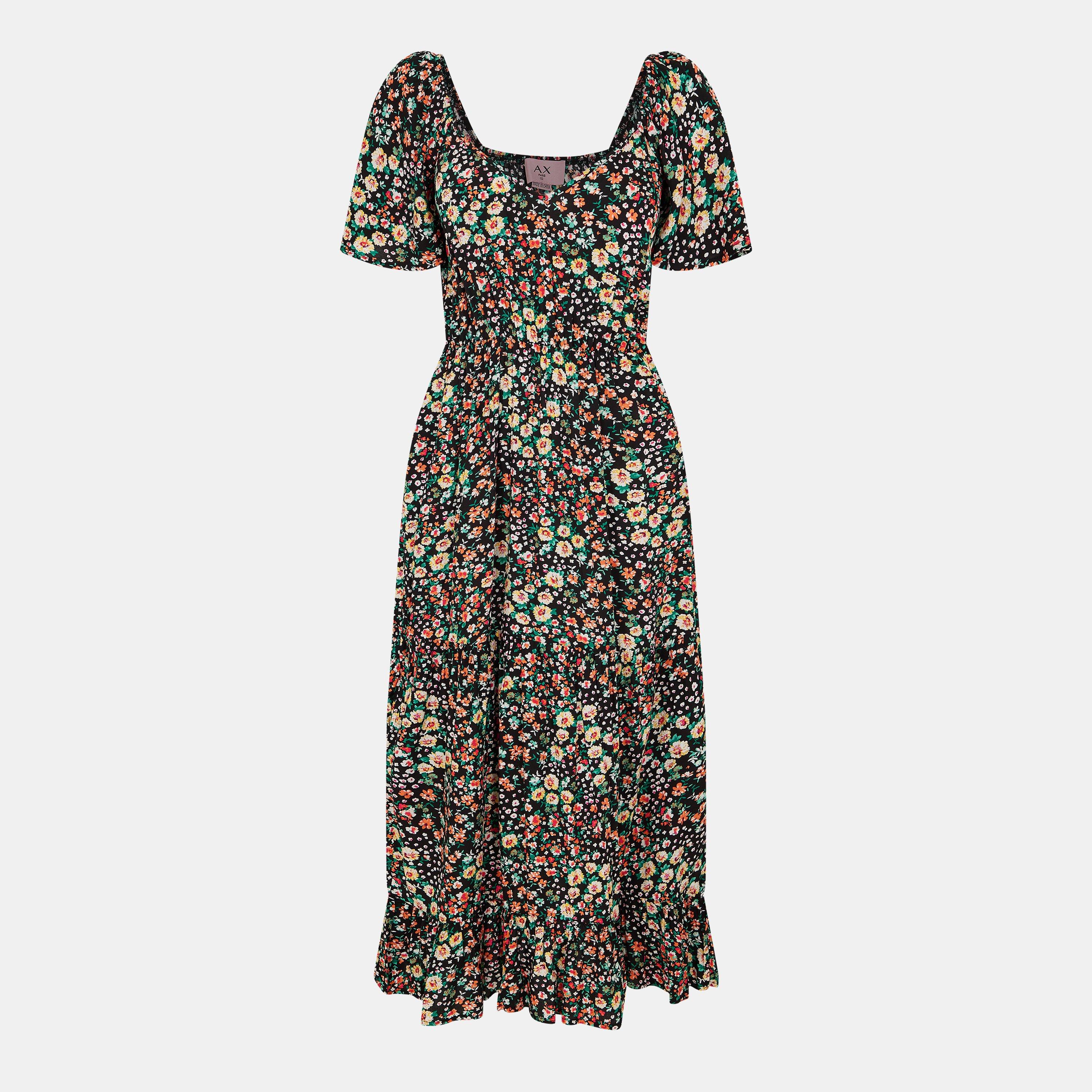 AX Paris Multi Ditsy Printed Flutter Sleeve Midi Dress