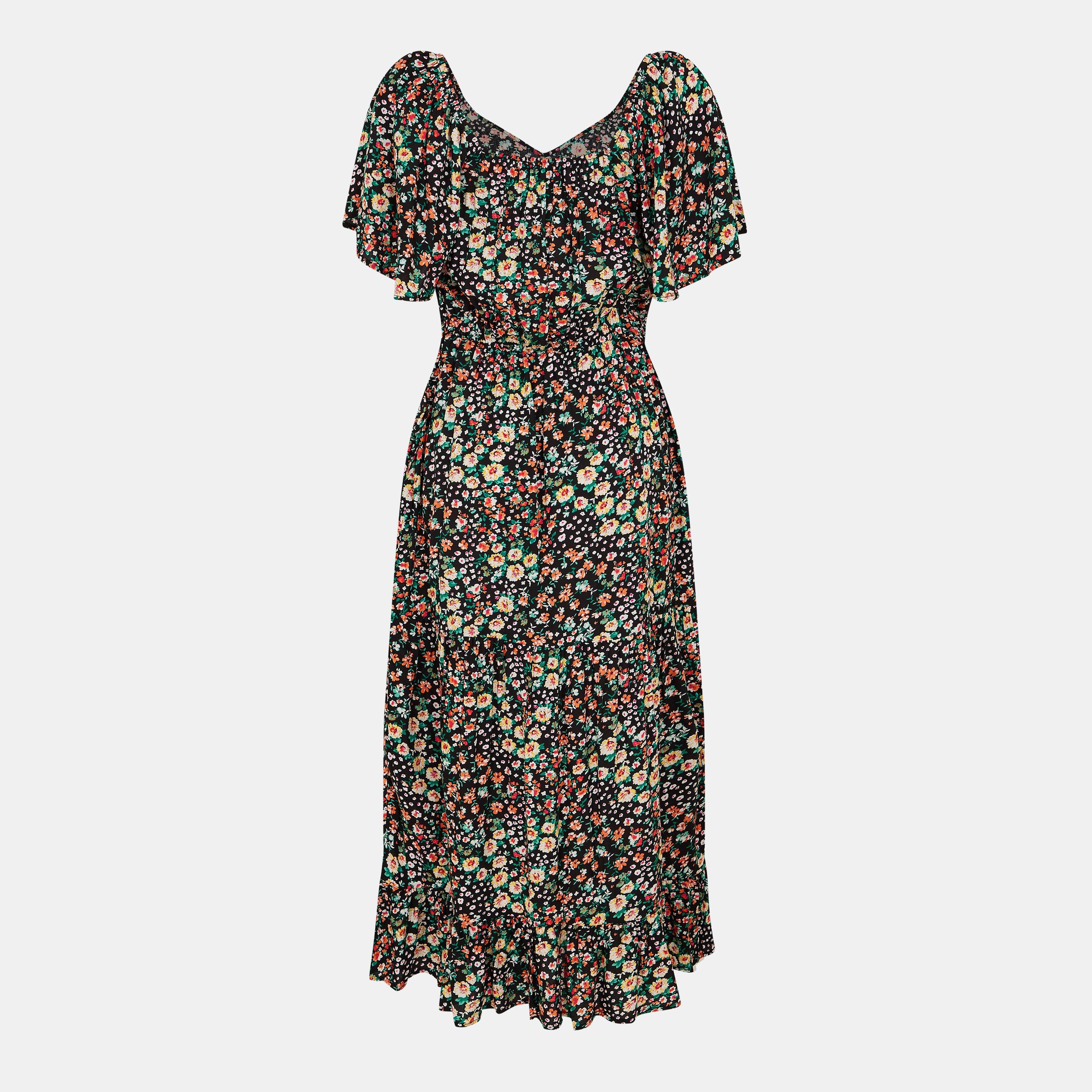 Multi - AX Paris - Multi Ditsy Printed Flutter Sleeve Midi Dress - 2