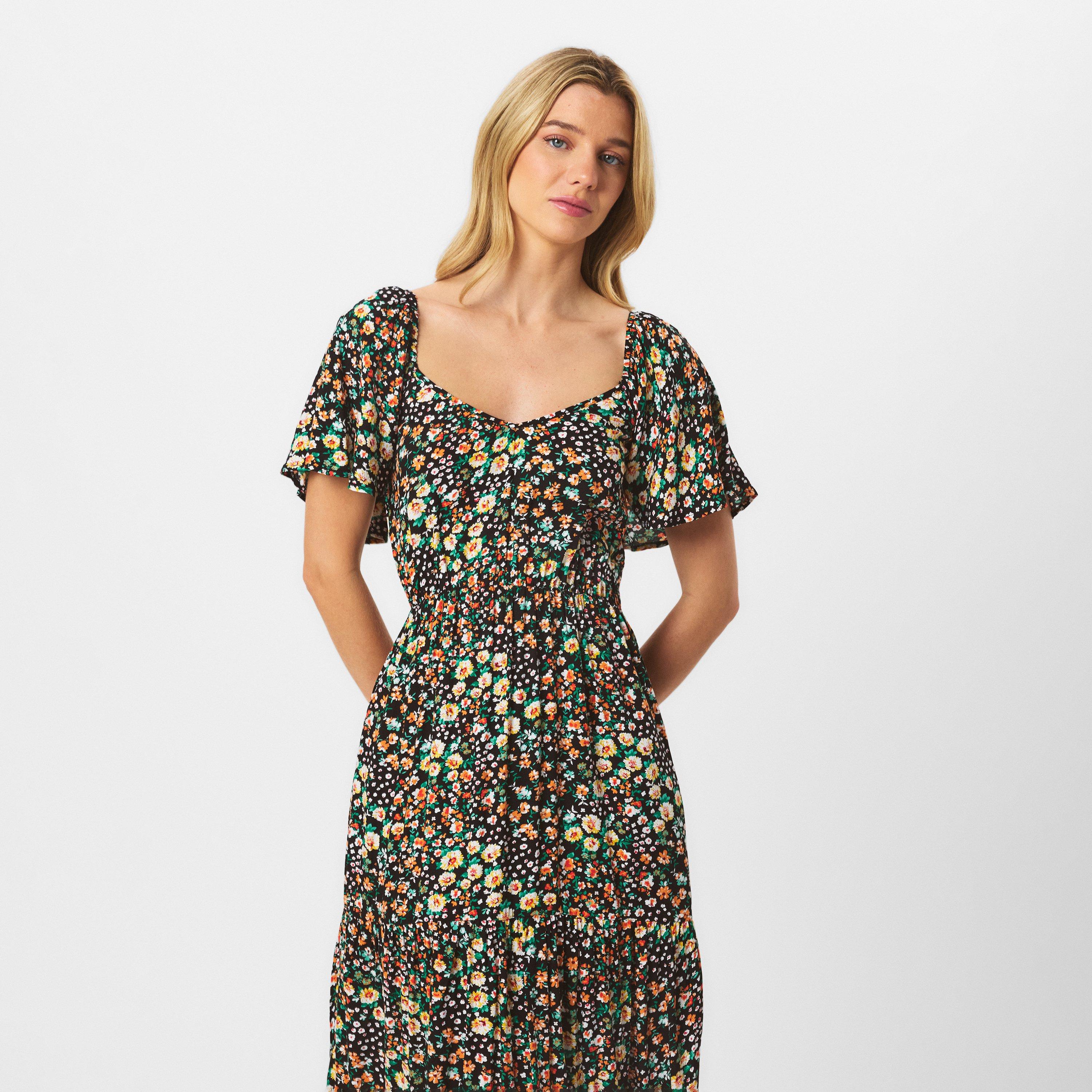 Multi - AX Paris - Multi Ditsy Printed Flutter Sleeve Midi Dress - 3