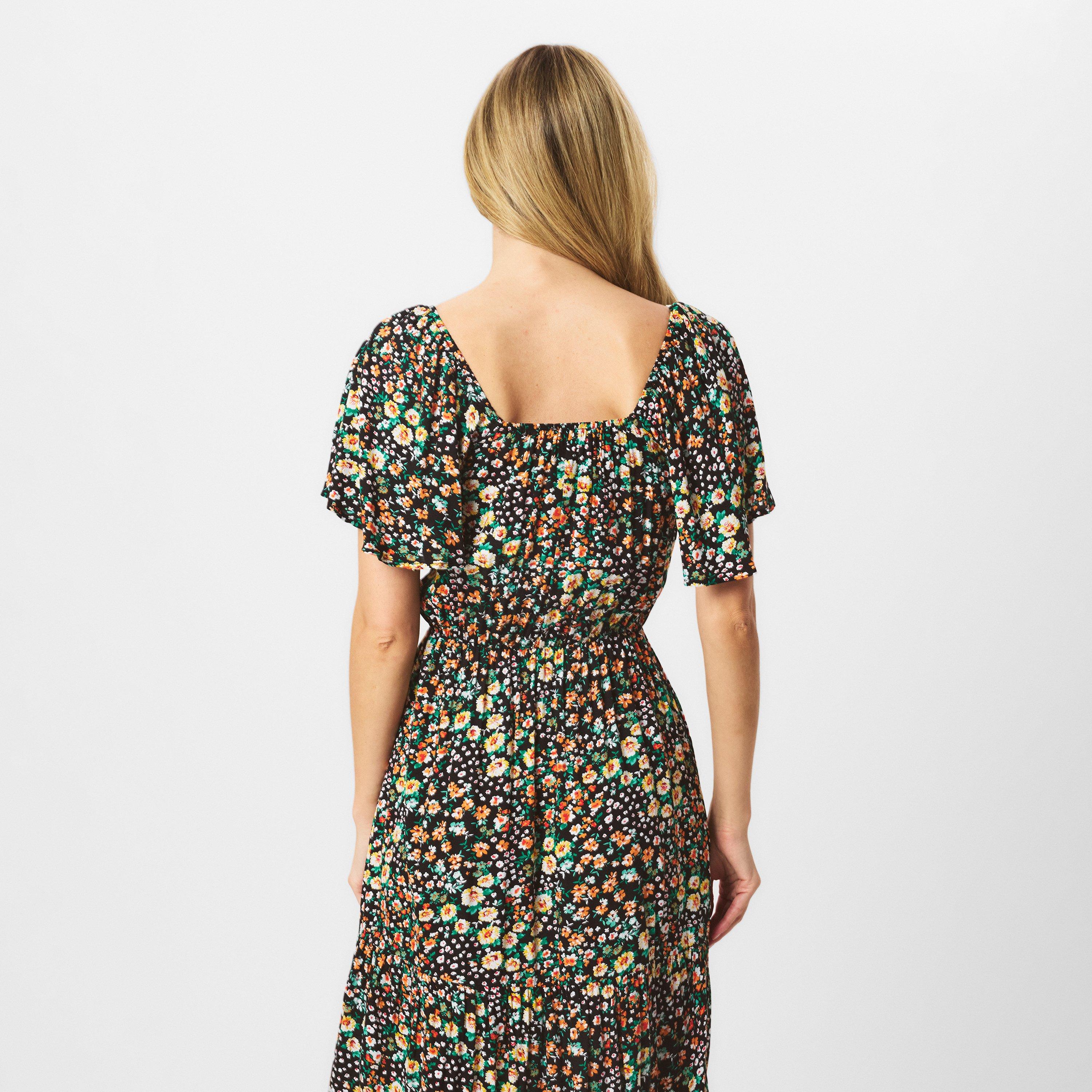 Multi - AX Paris - Multi Ditsy Printed Flutter Sleeve Midi Dress - 4