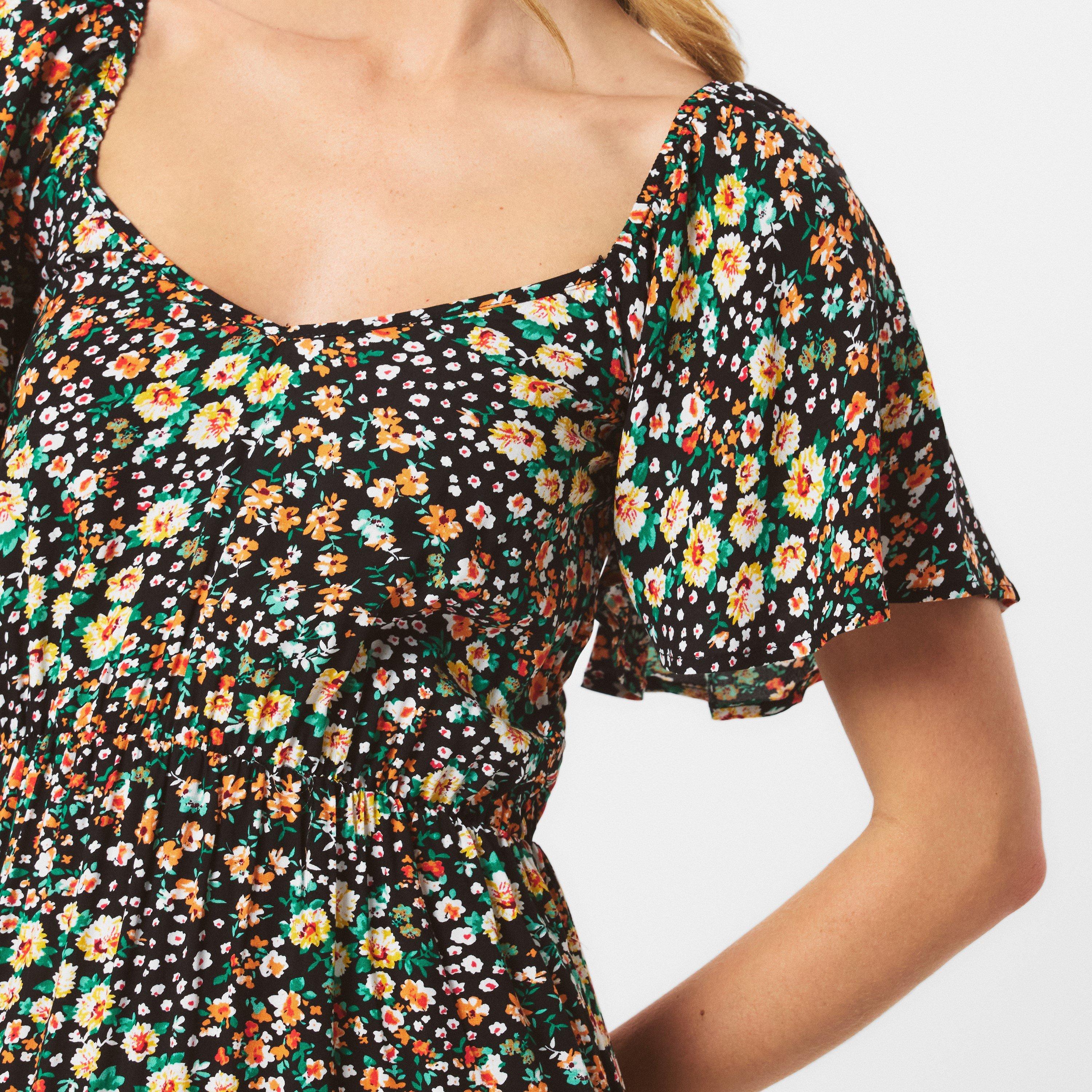 Multi - AX Paris - Multi Ditsy Printed Flutter Sleeve Midi Dress - 5