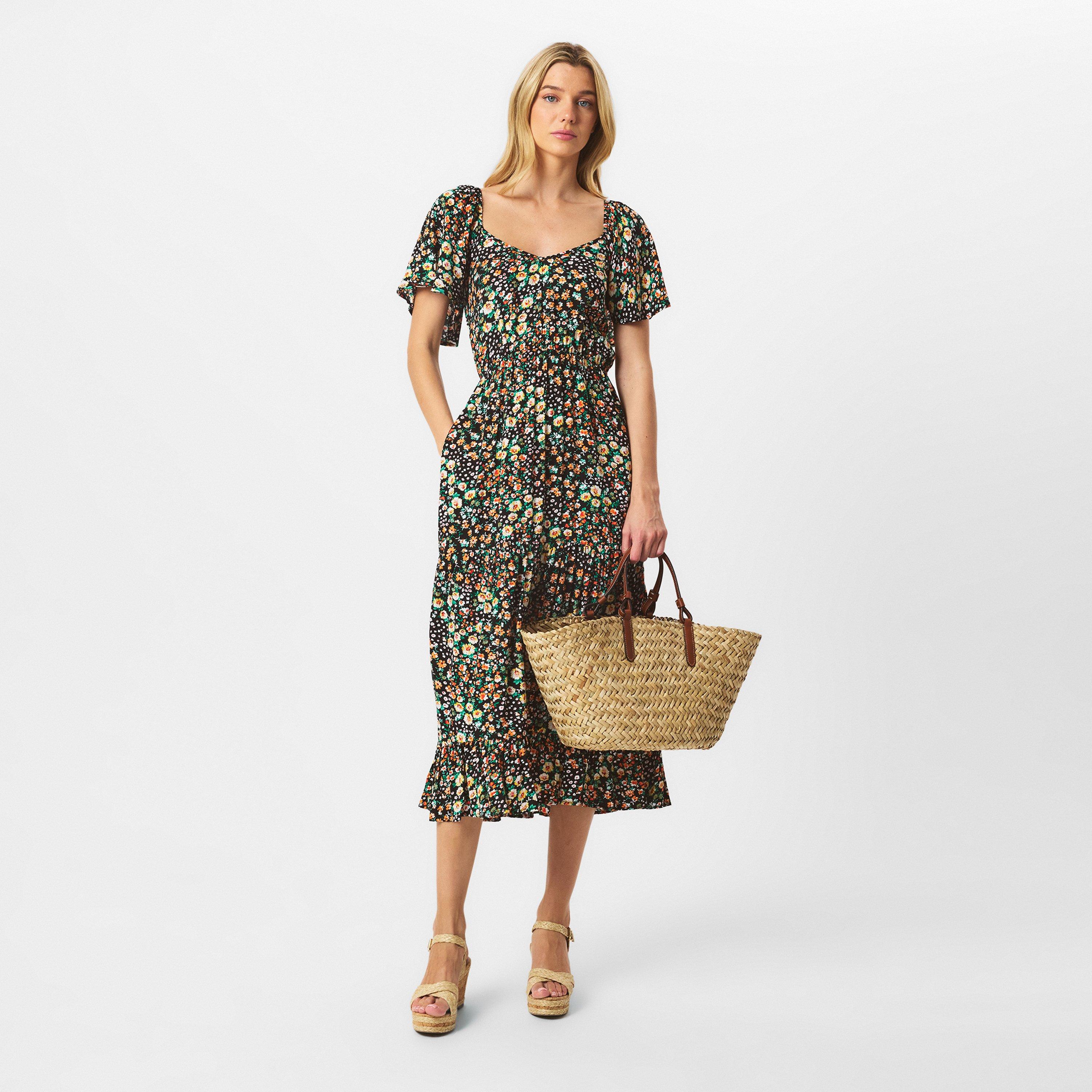 Multi - AX Paris - Multi Ditsy Printed Flutter Sleeve Midi Dress - 6