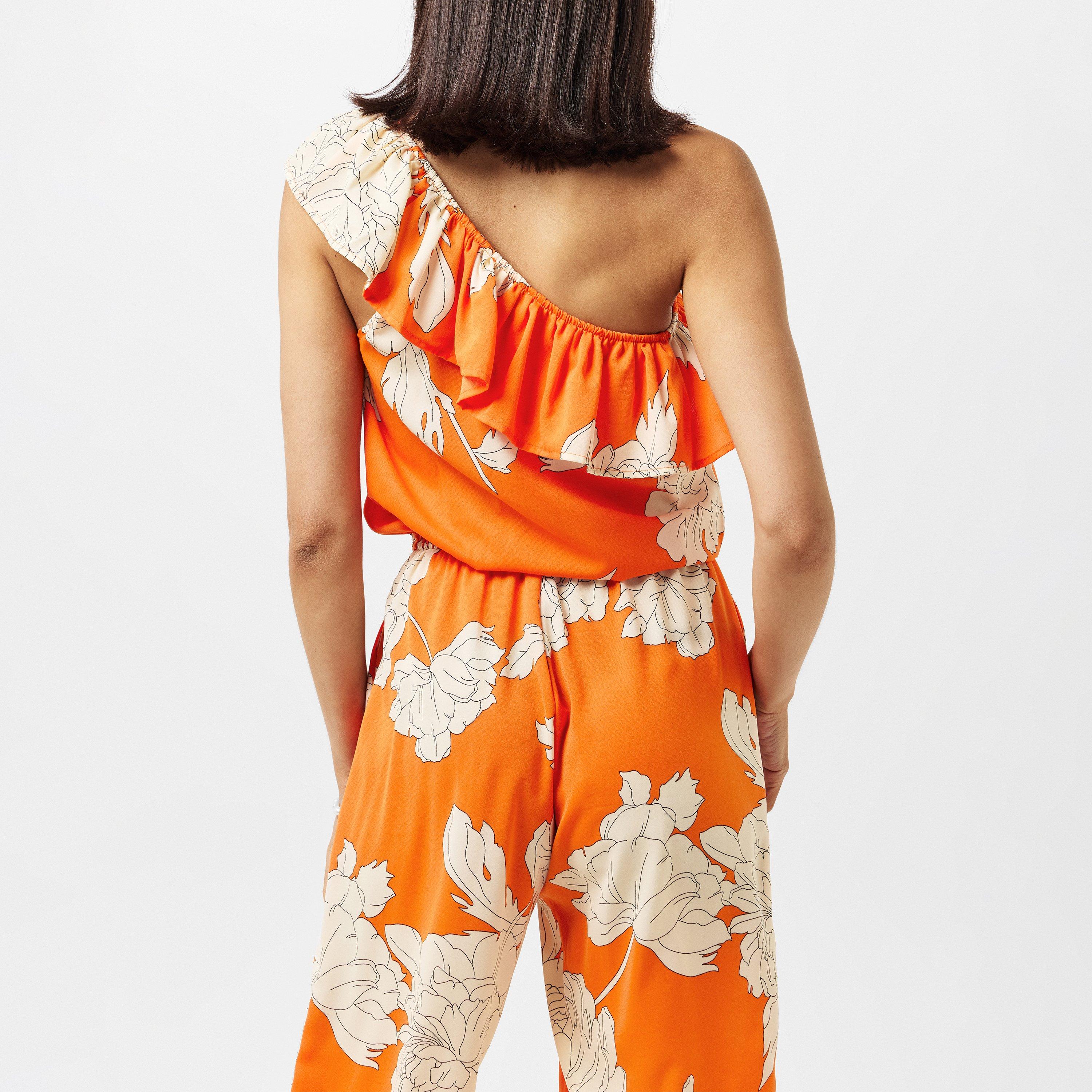 Orange - AX Paris - Blood Orange Floral Print One Shoulder Jumpsuit - 3
