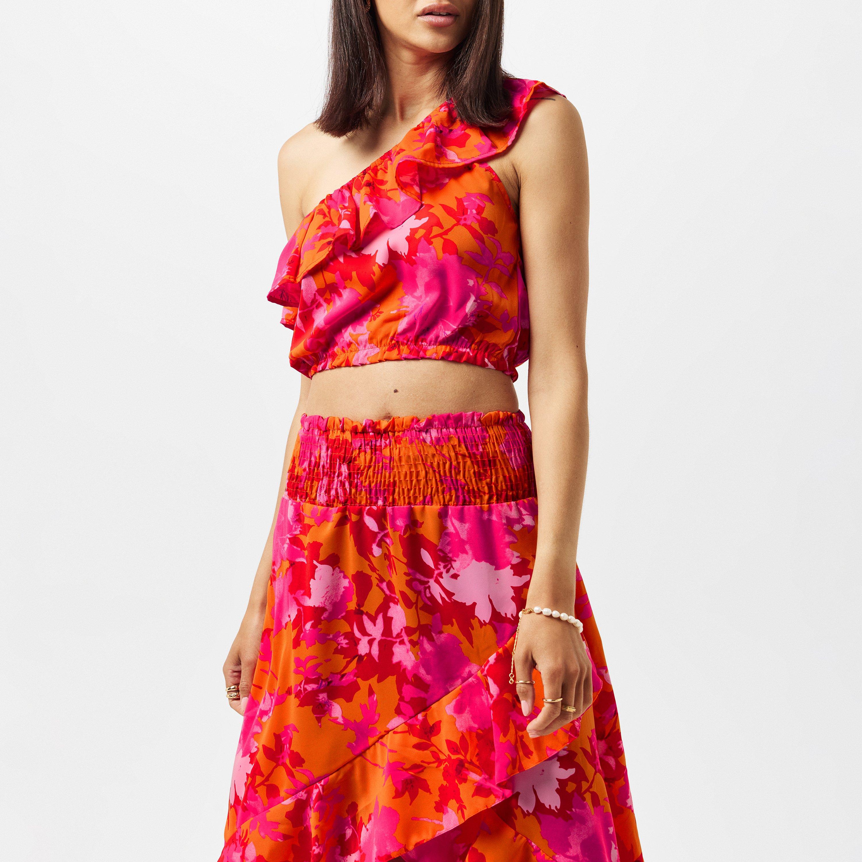 Multi - AX Paris - Pink And Orange Floral One Shoulder Frill Detail Top - 2
