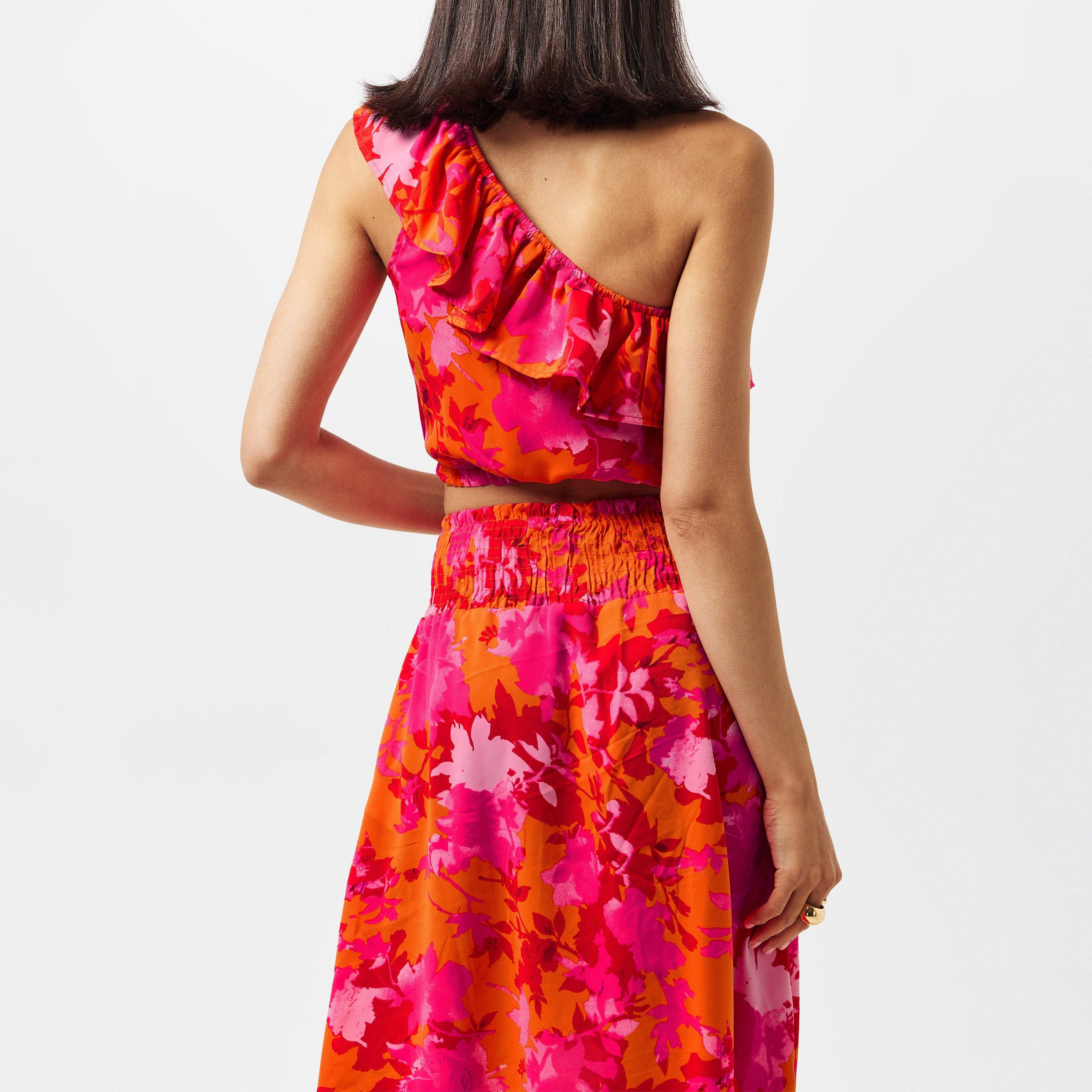 Multi - AX Paris - Pink And Orange Floral One Shoulder Frill Detail Top - 3