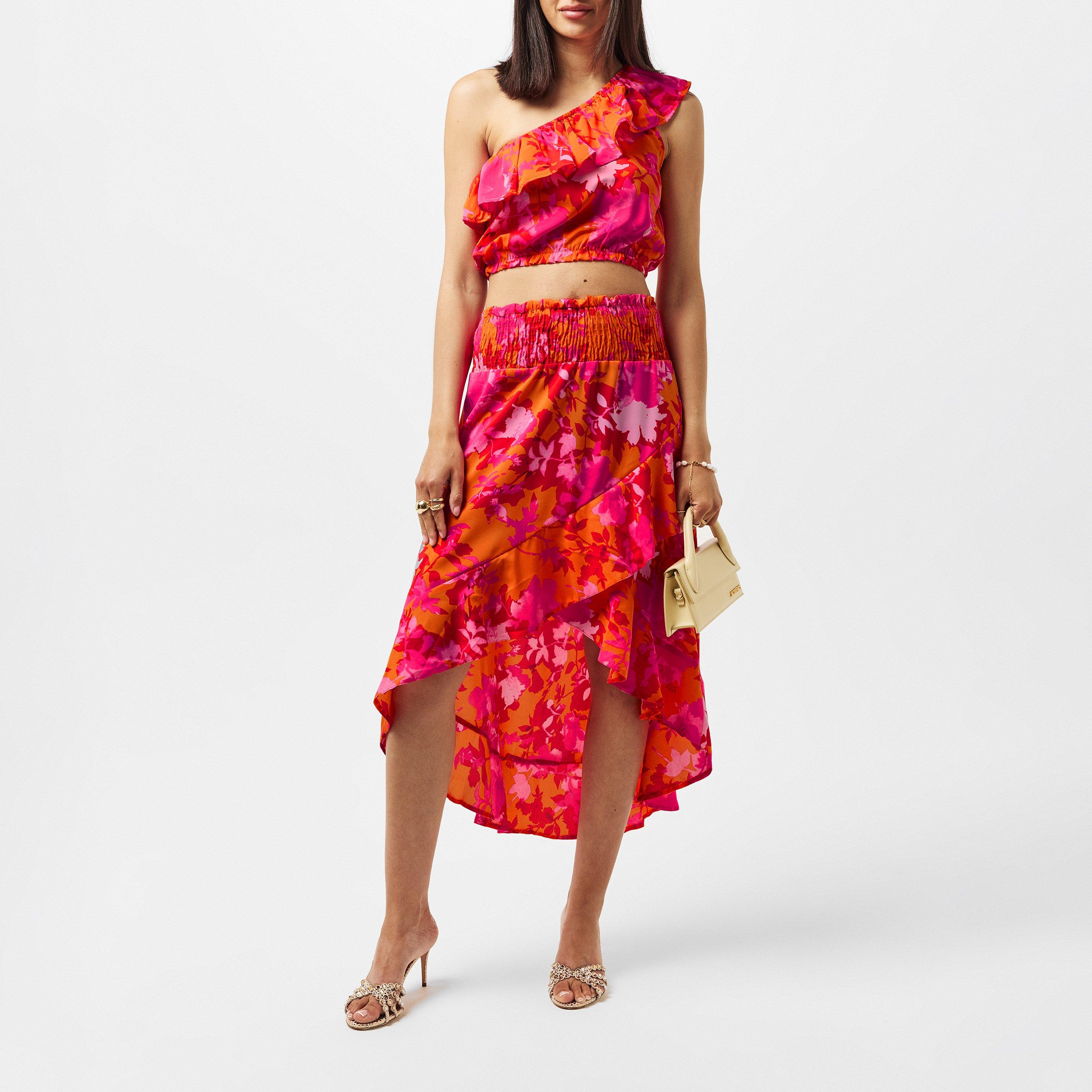 Multi - AX Paris - Pink And Orange Floral One Shoulder Frill Detail Top - 5