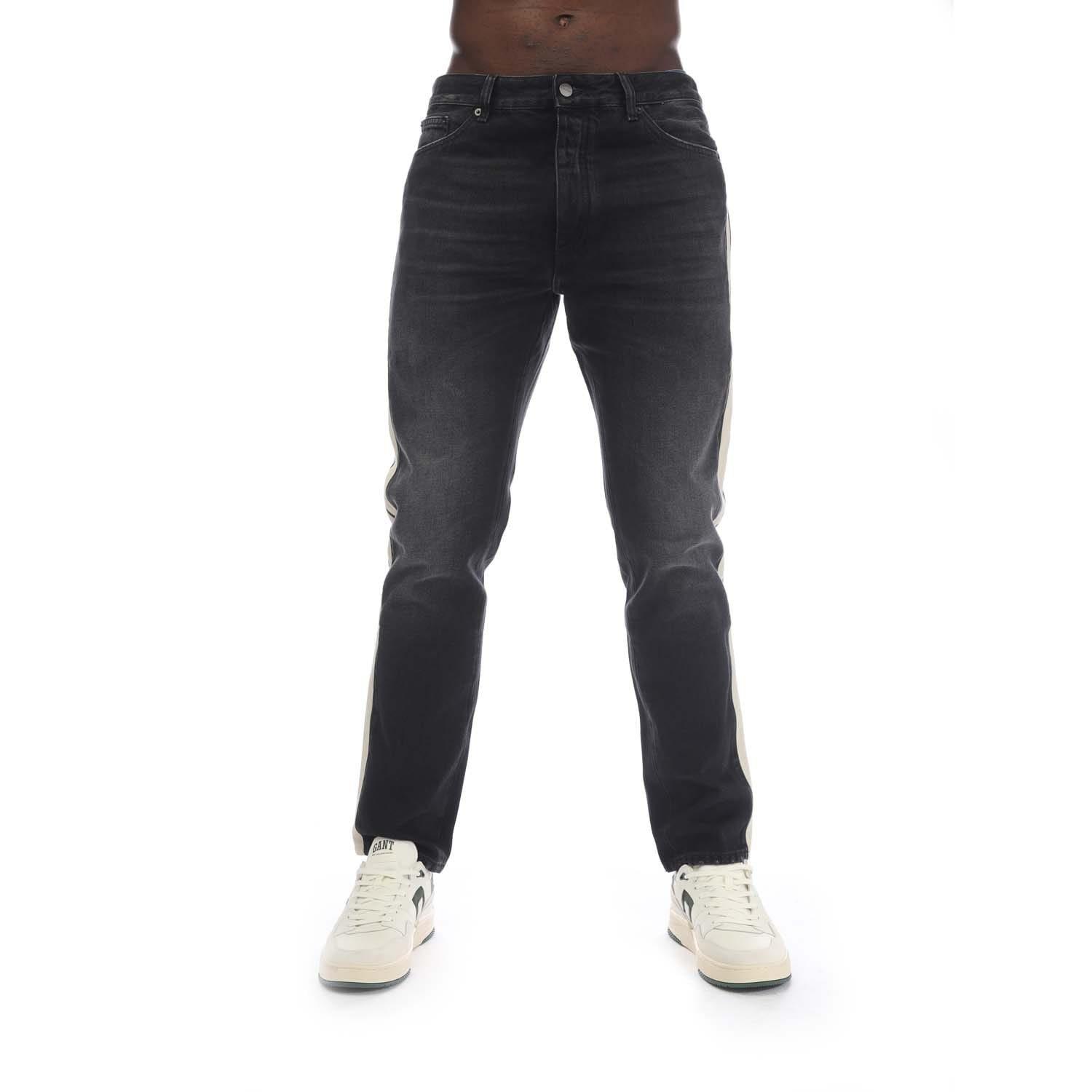 Black-White - Palm Angels - Black Wash Denim Track Pants - 1