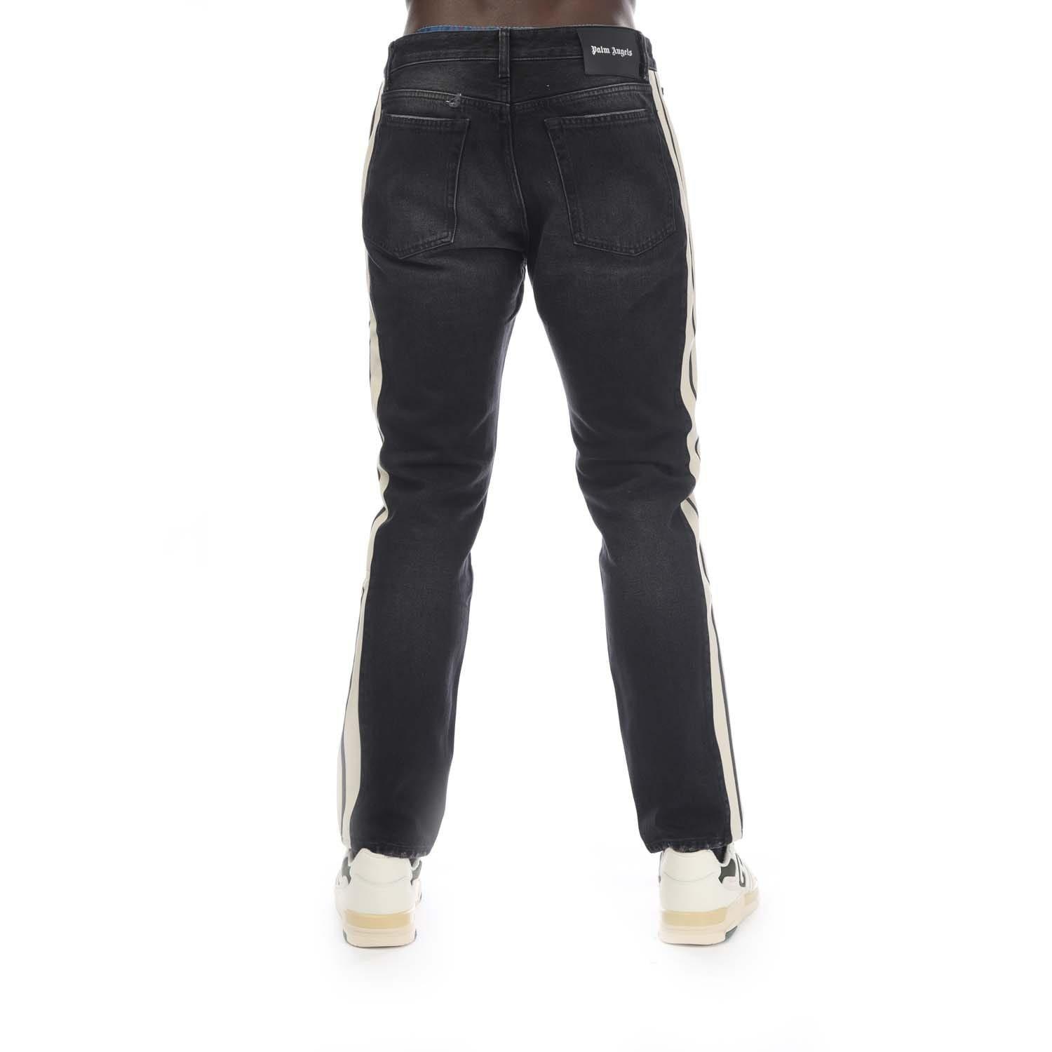 Black-White - Palm Angels - Black Wash Denim Track Pants - 3
