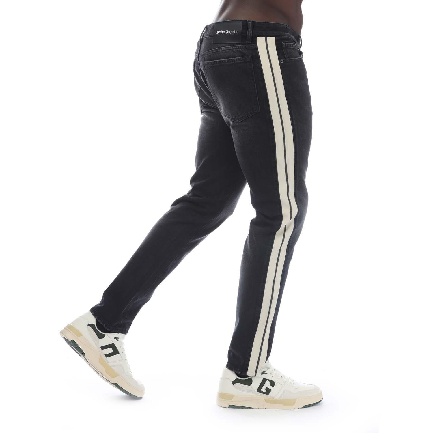 Black-White - Palm Angels - Black Wash Denim Track Pants - 4