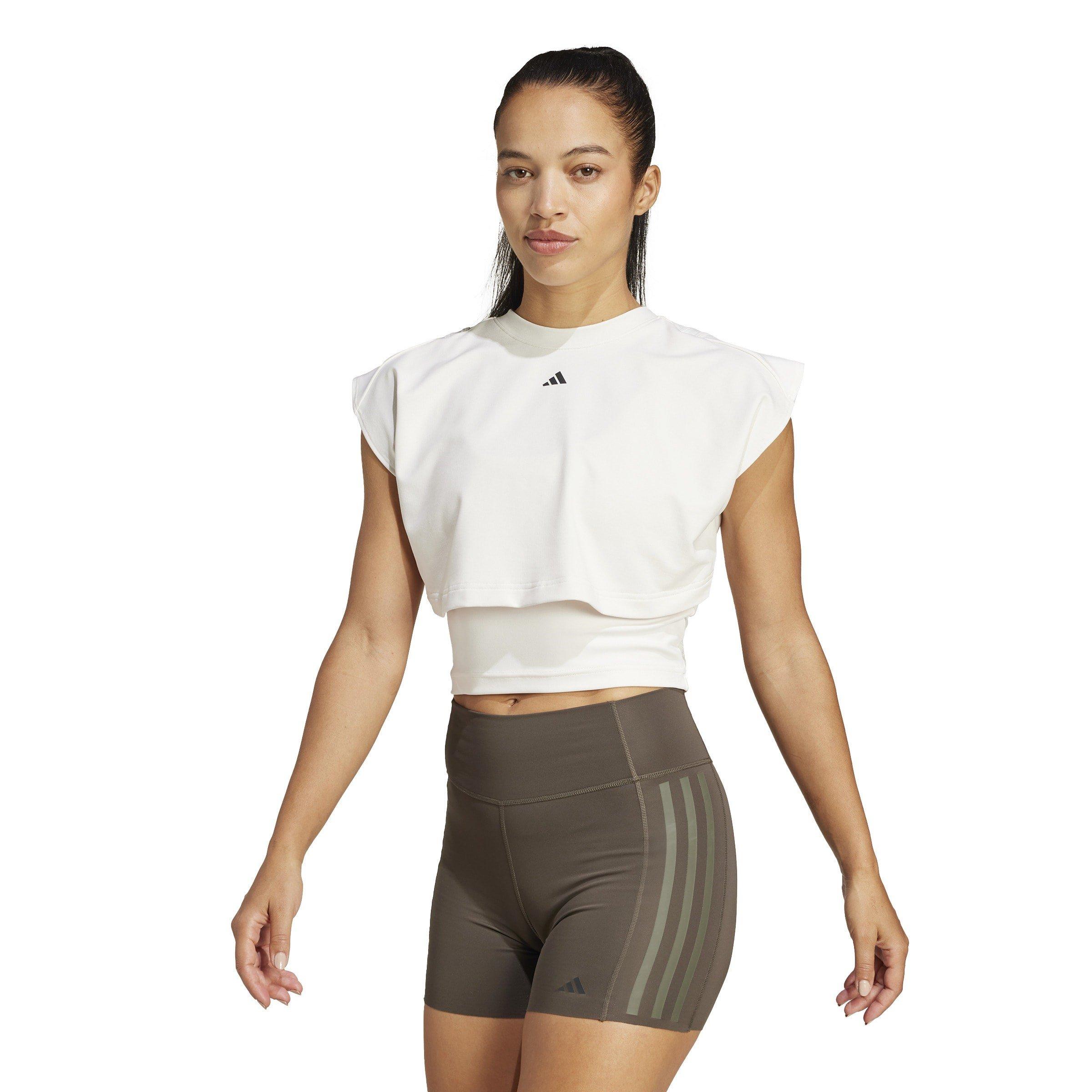 Chalk White - adidas - Power Boxy French Terry 3-Stripes Tank Top Womens - 2