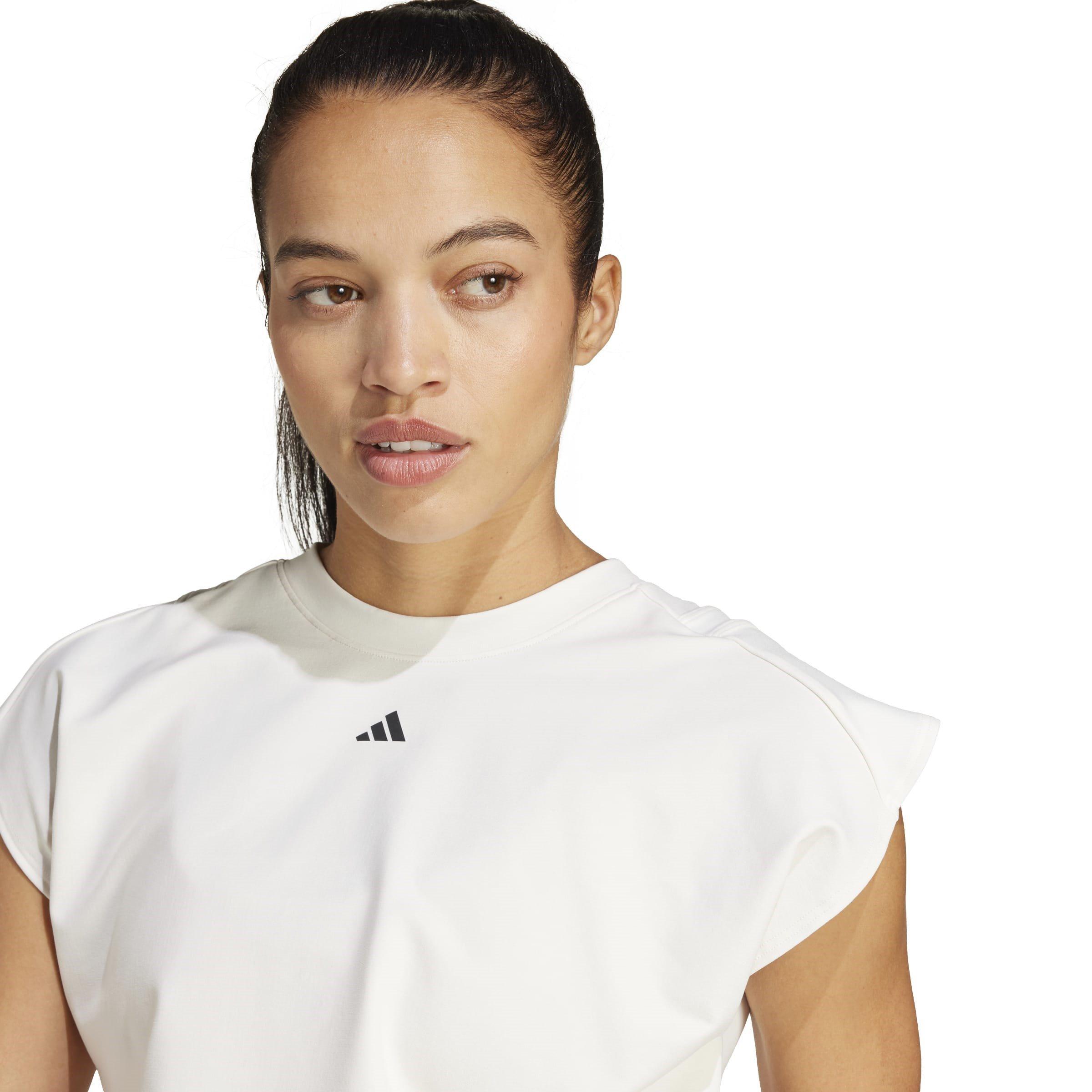 Chalk White - adidas - Power Boxy French Terry 3-Stripes Tank Top Womens - 5