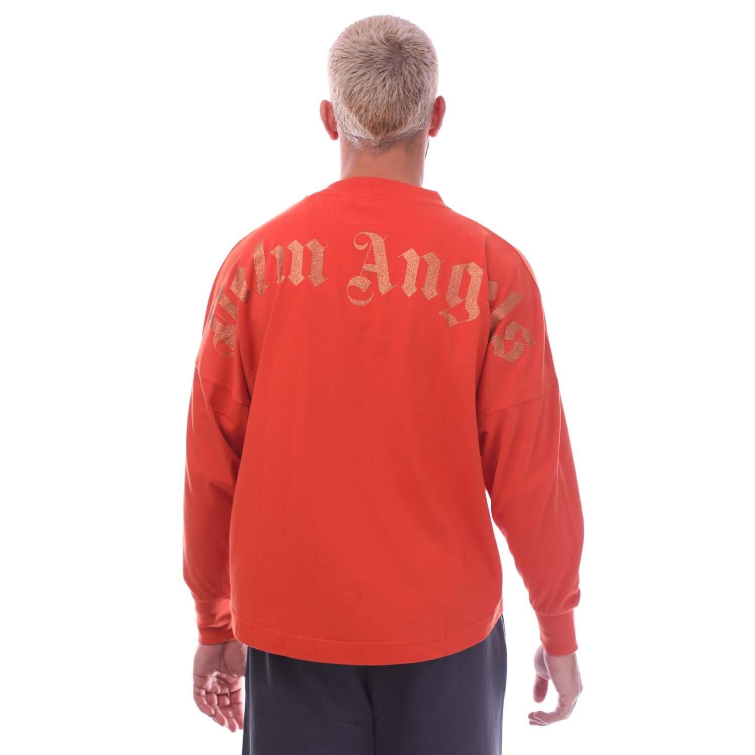 Red - Palm Angels - Classic Glitter Logo Long Sleeve Over T-Shirt - 2