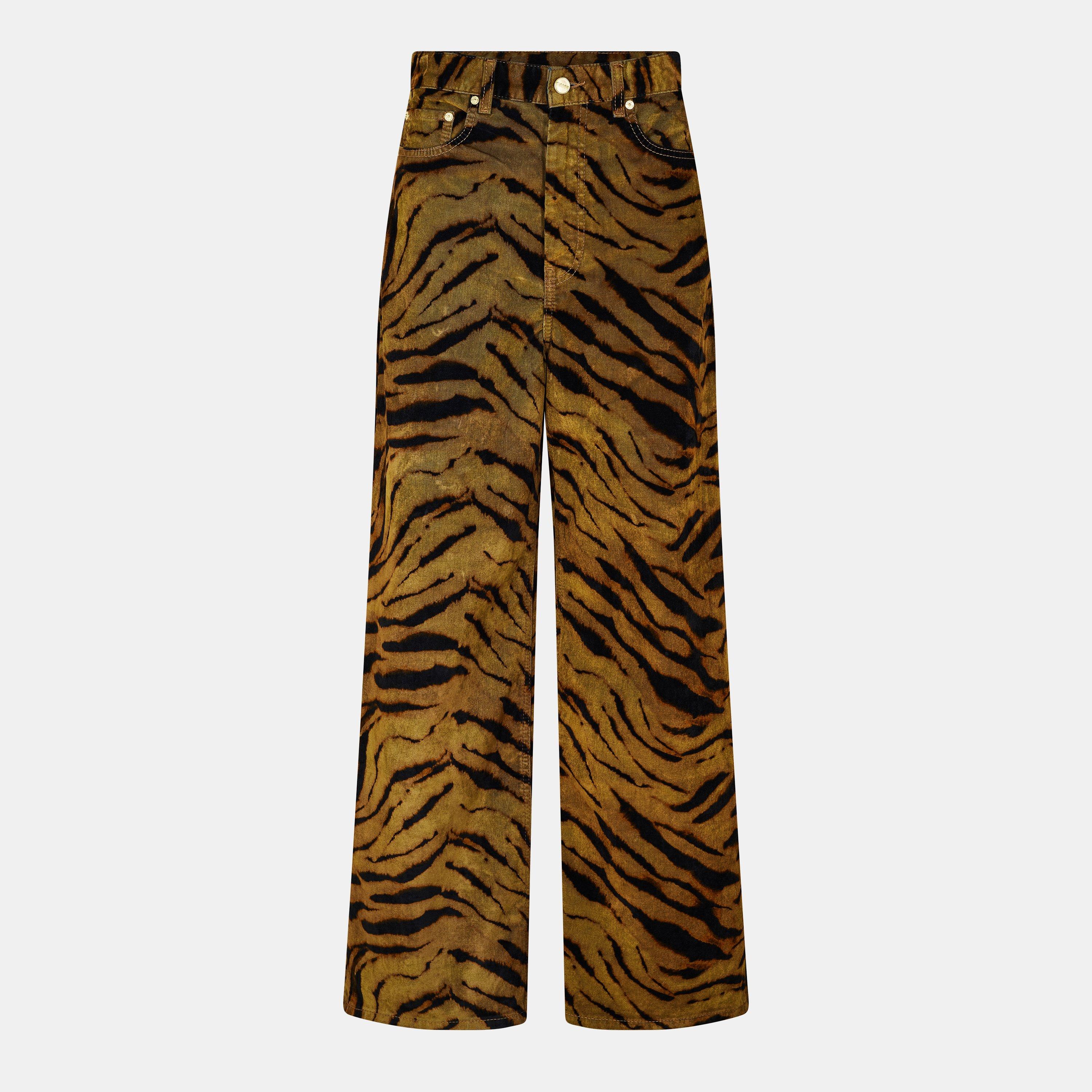 Ganni Women's Zebra Denim Wide Leg Jeans - Khaki Tiger - Size 26 L30