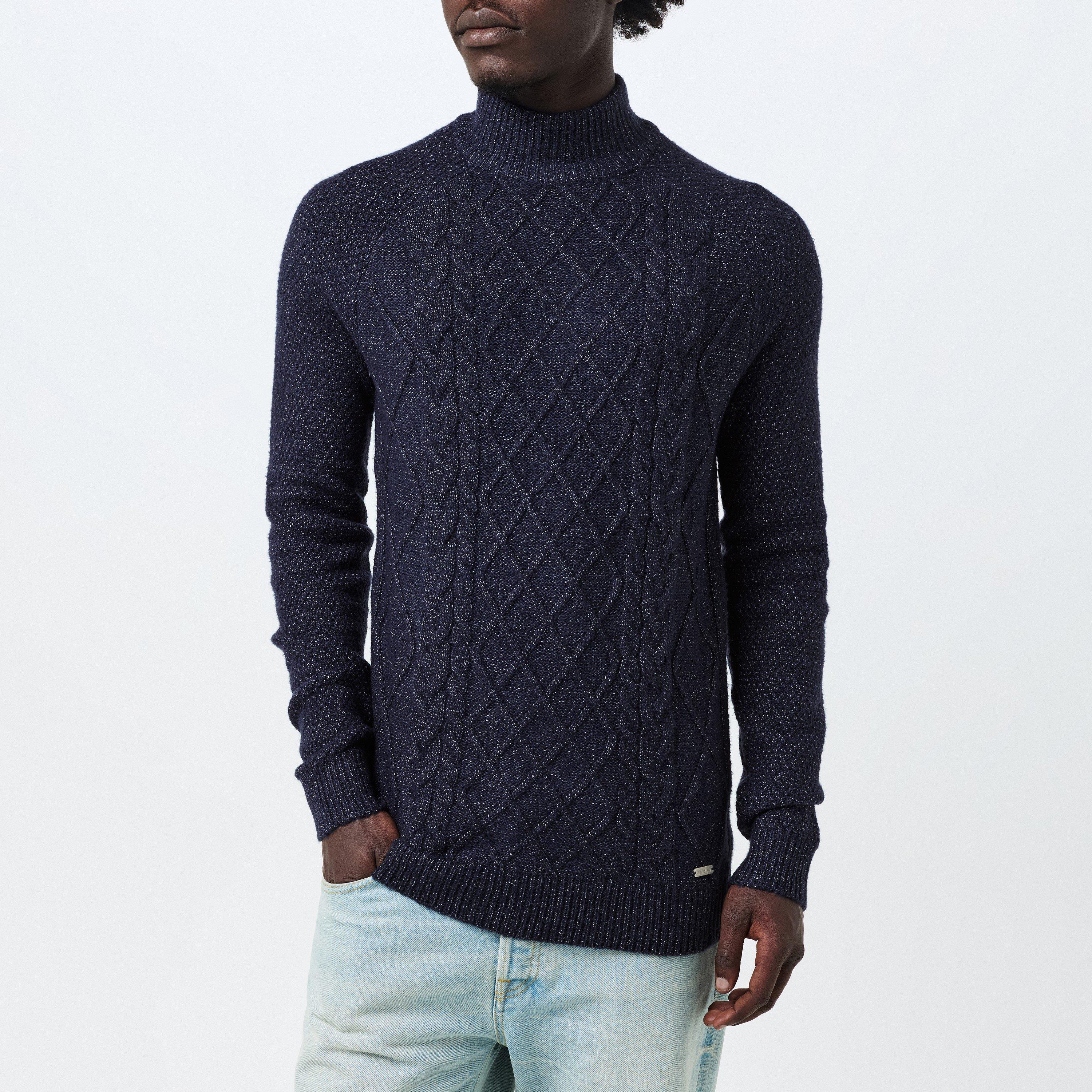 Marine - Threadbare - Ayres Cable Knit Crew Neck Jumper - 3