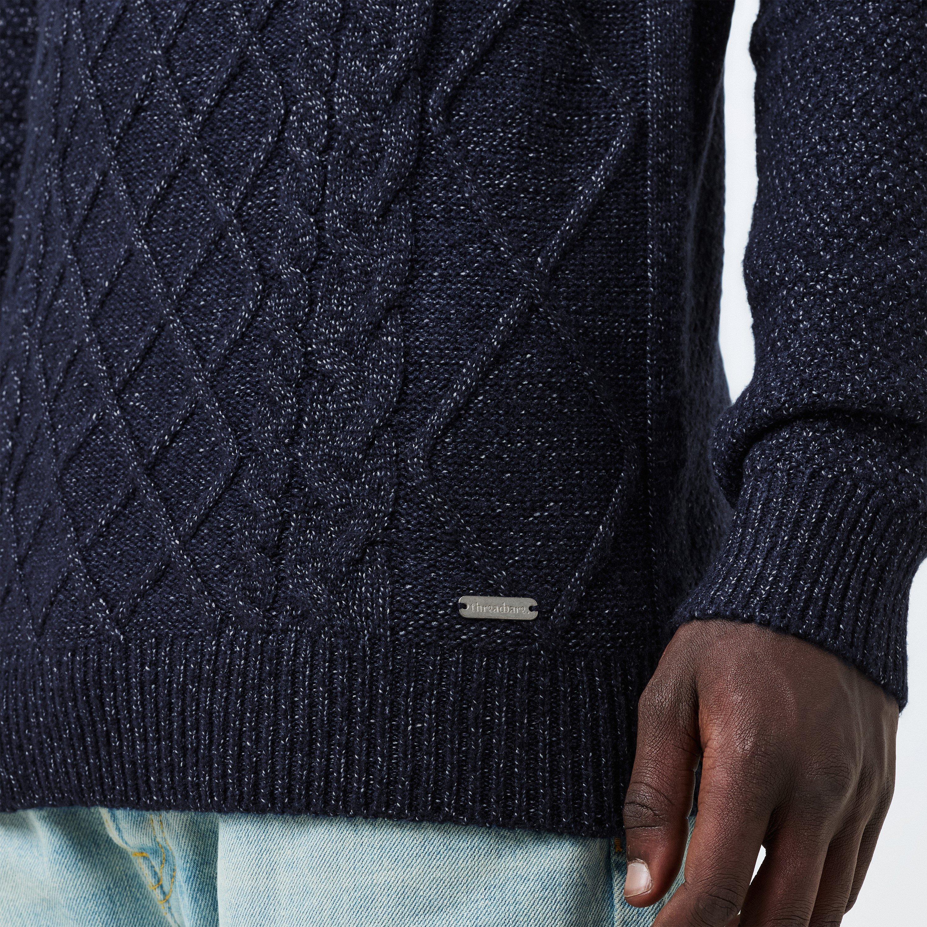 Marine - Threadbare - Ayres Cable Knit Crew Neck Jumper - 5