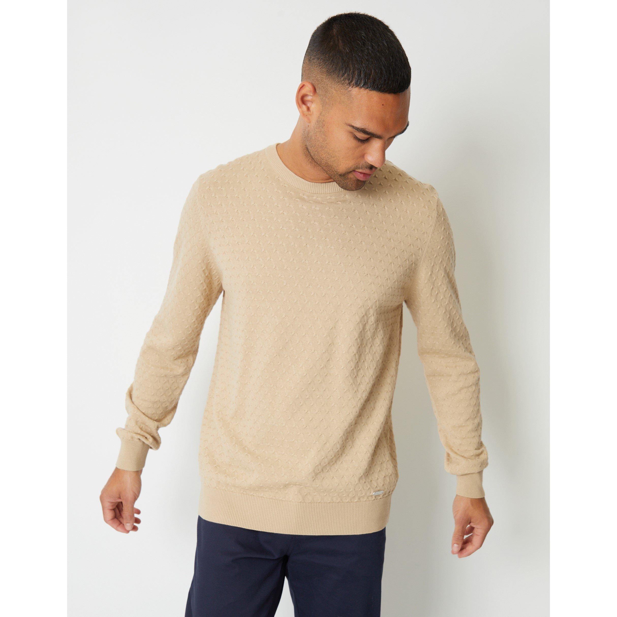 Oatmilk - Threadbare - Men's Cable Knit Crew Neck Jumper - 1