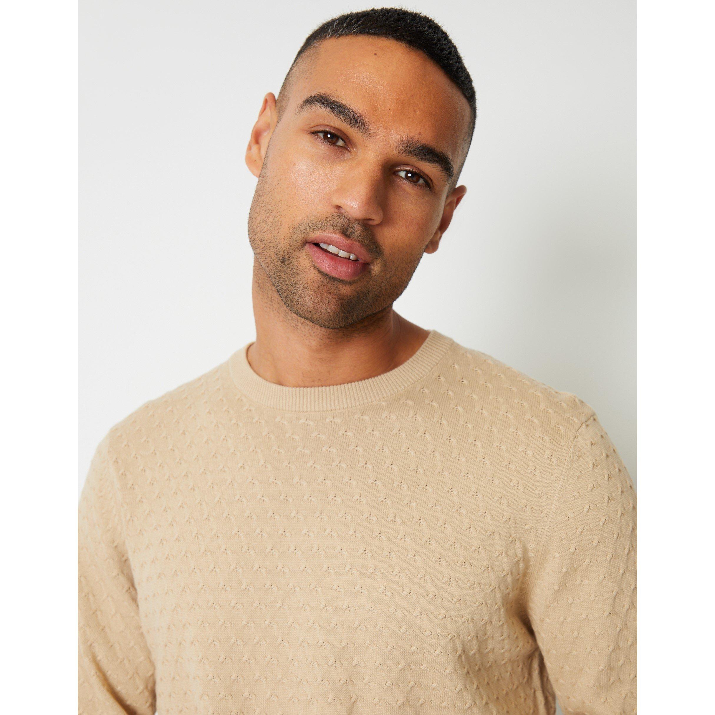 Oatmilk - Threadbare - Men's Cable Knit Crew Neck Jumper - 4