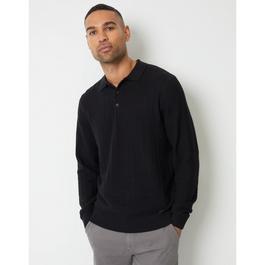 Threadbare Long Sleeve Textured Knitted Polo Jumper Mens