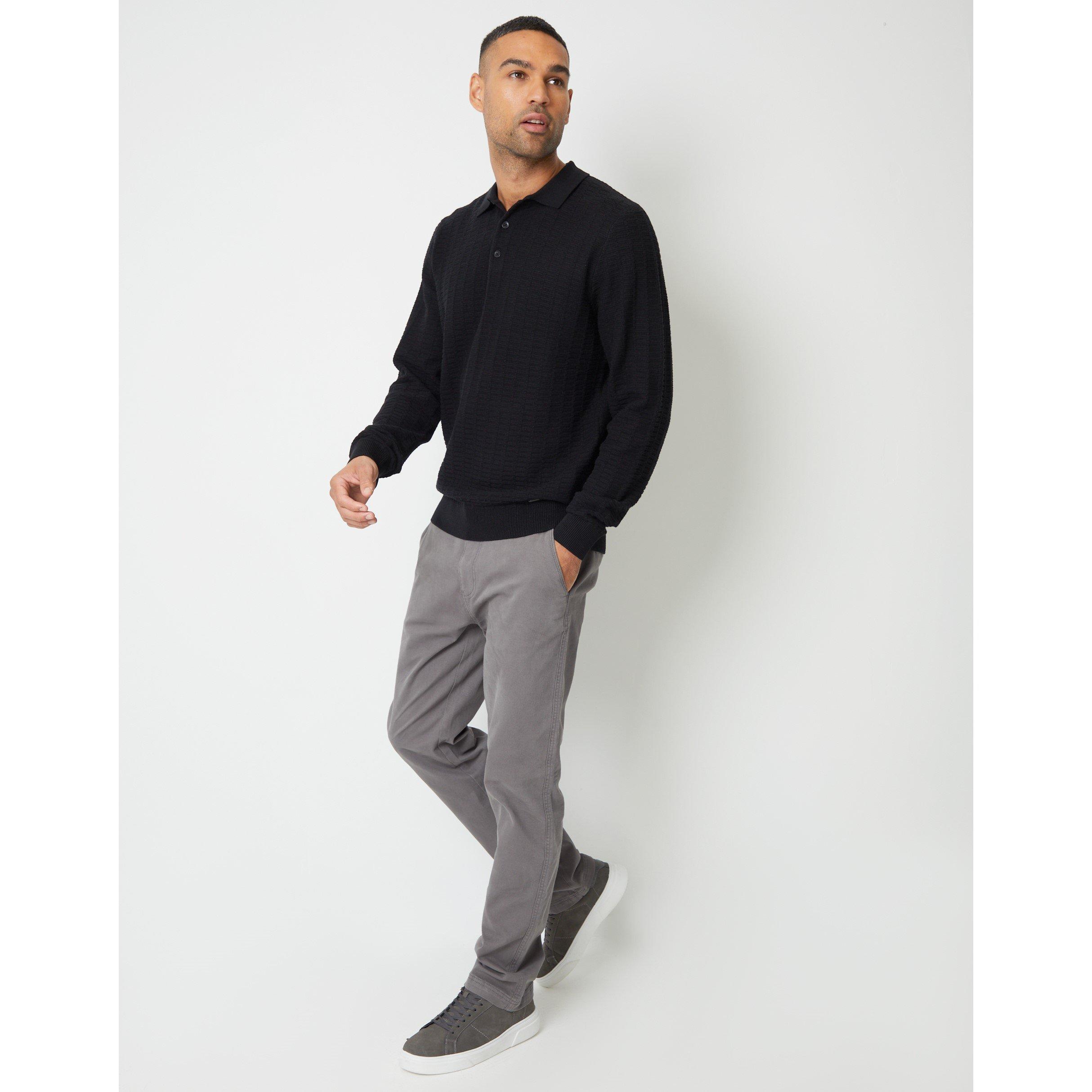 Nero - Threadbare - Men's Long-Sleeve Textured Knitted Polo Crew Neck Jumper - 2