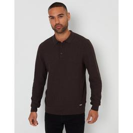 Threadbare Long Sleeve Textured Knitted Polo Jumper Mens