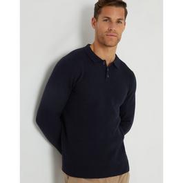 Threadbare TB Knitted Long Sleeve Polo Shirt Mens