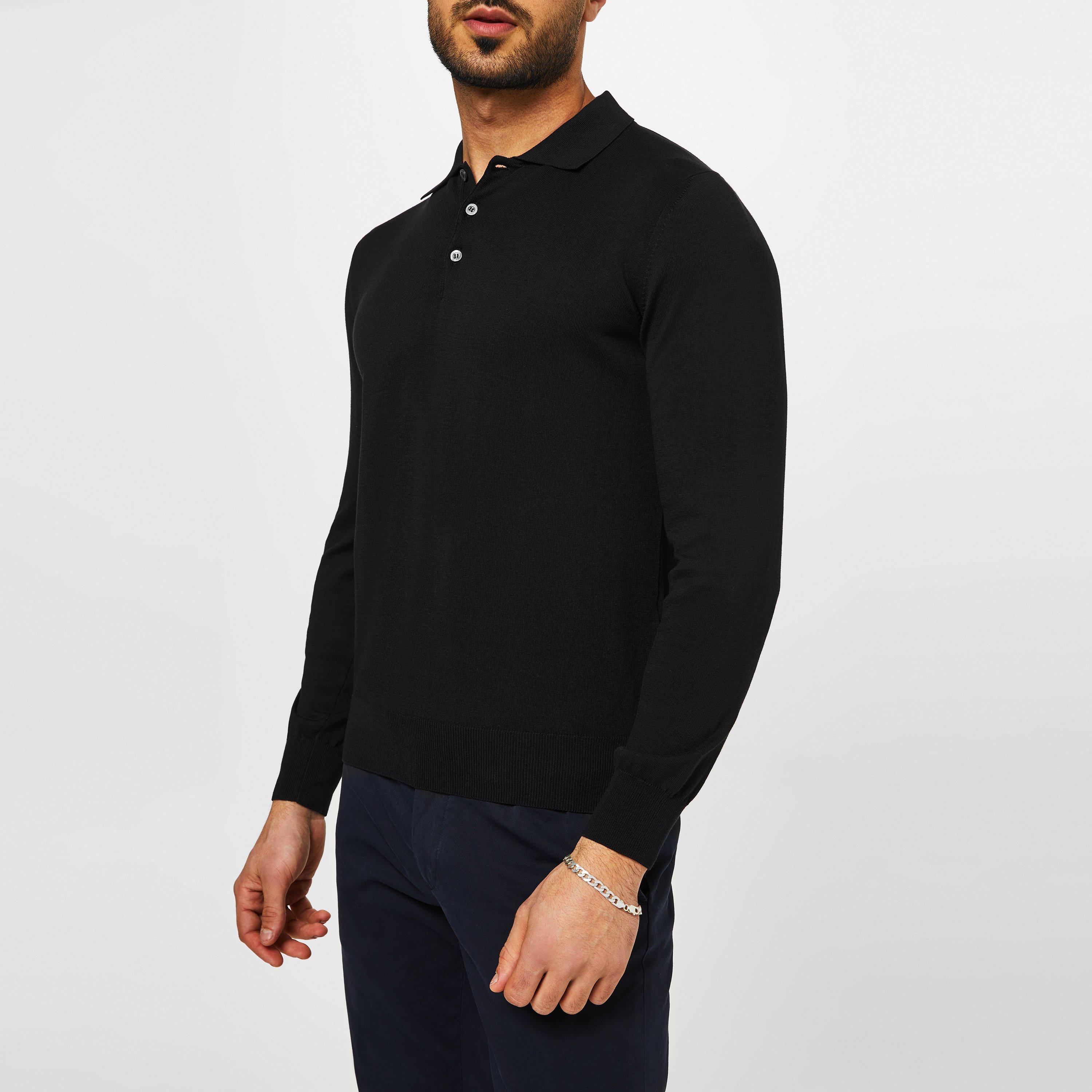 Black 100 - Canali - Long Sleeve Knit Polo Shirt - 4