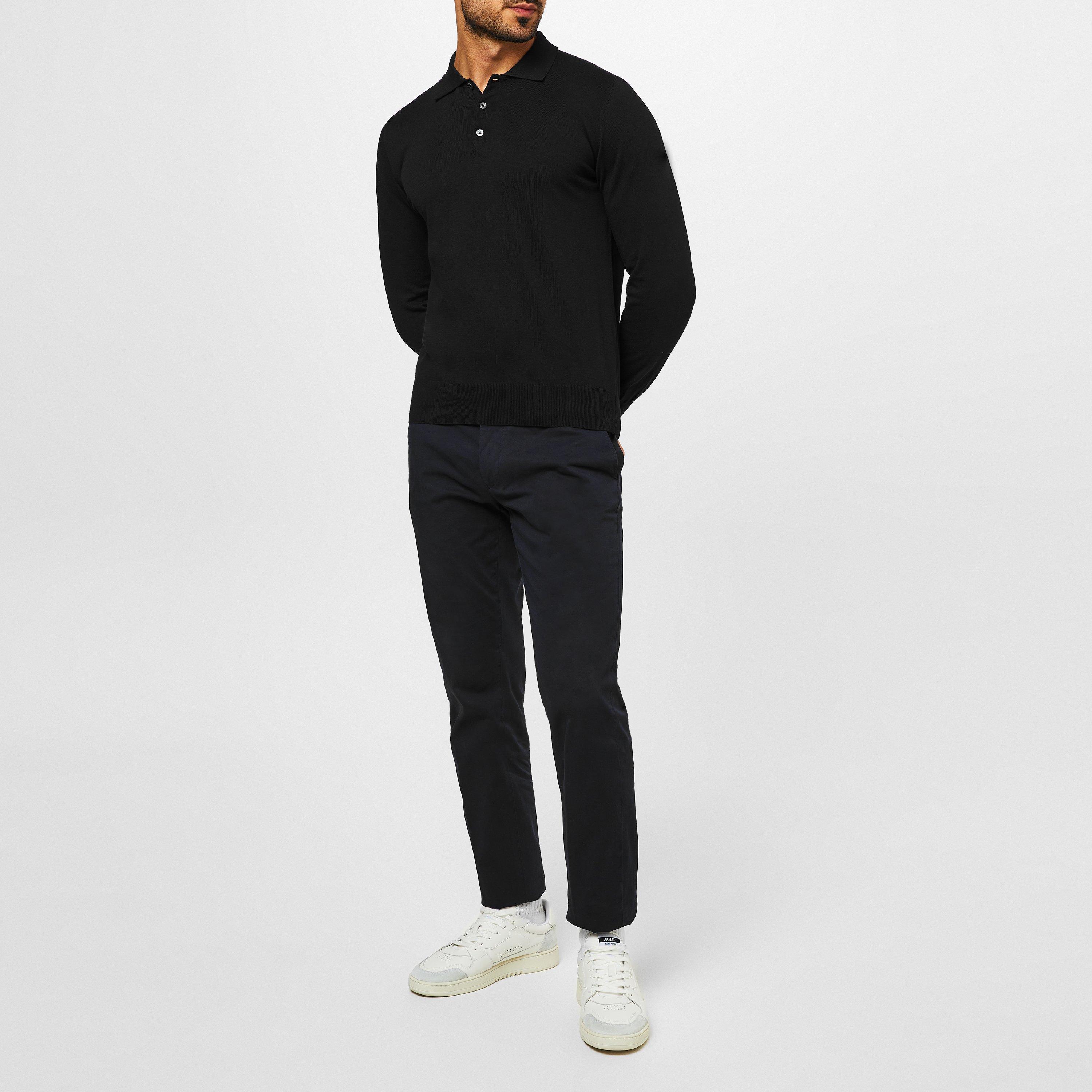 Black 100 - Canali - Long Sleeve Knit Polo Shirt - 6