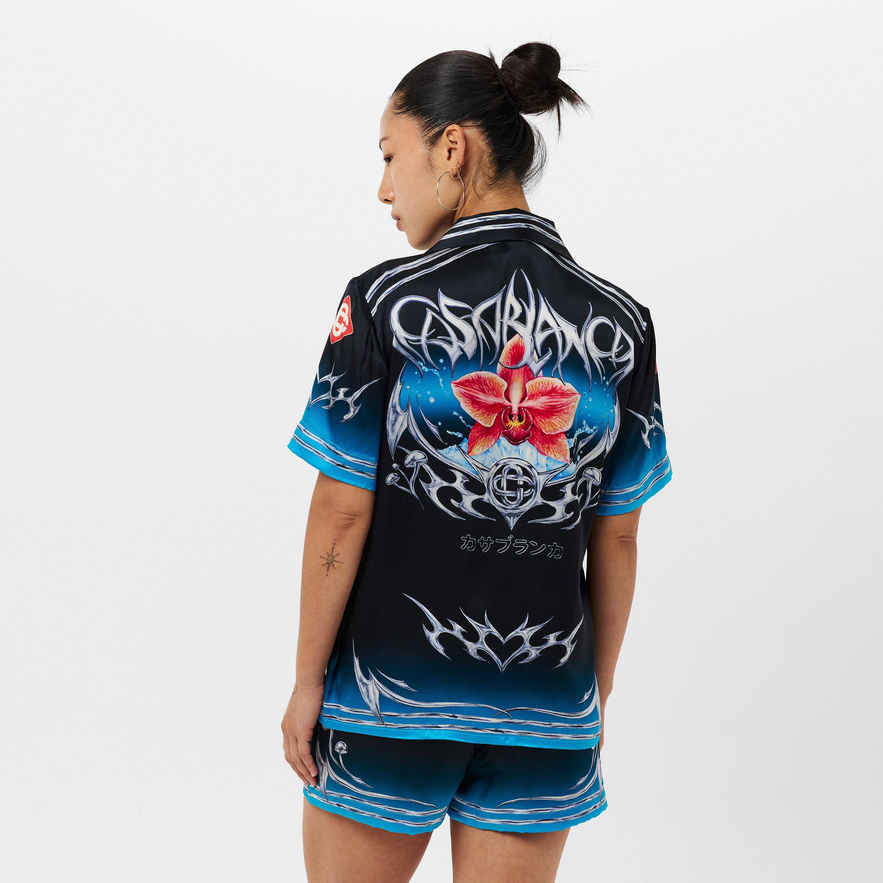 Blue - Casablanca - Women's Blade Short Sleeve Relaxed Fit Bowling Shirt - 4