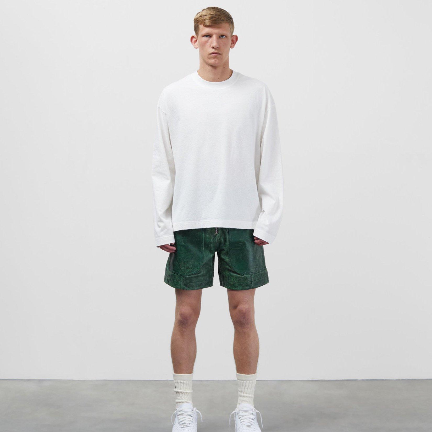 Green - Cole Buxton - Cracked Leather Shorts - 2