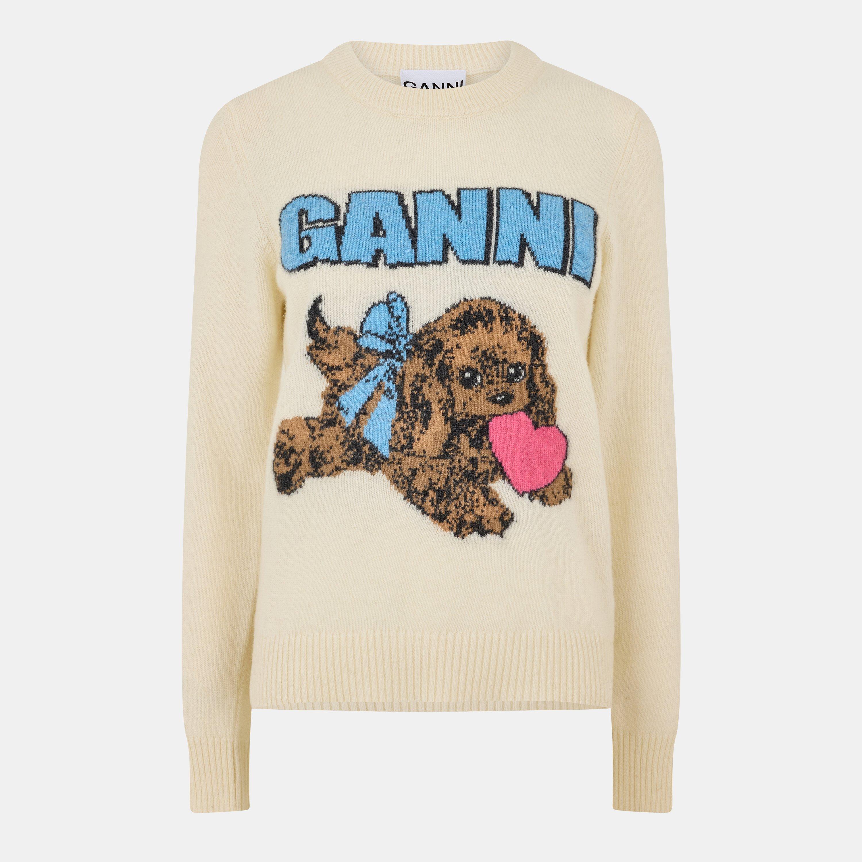 Ganni Women's Puppy Crew Neck Jumper - Egret - Size 8 (34)