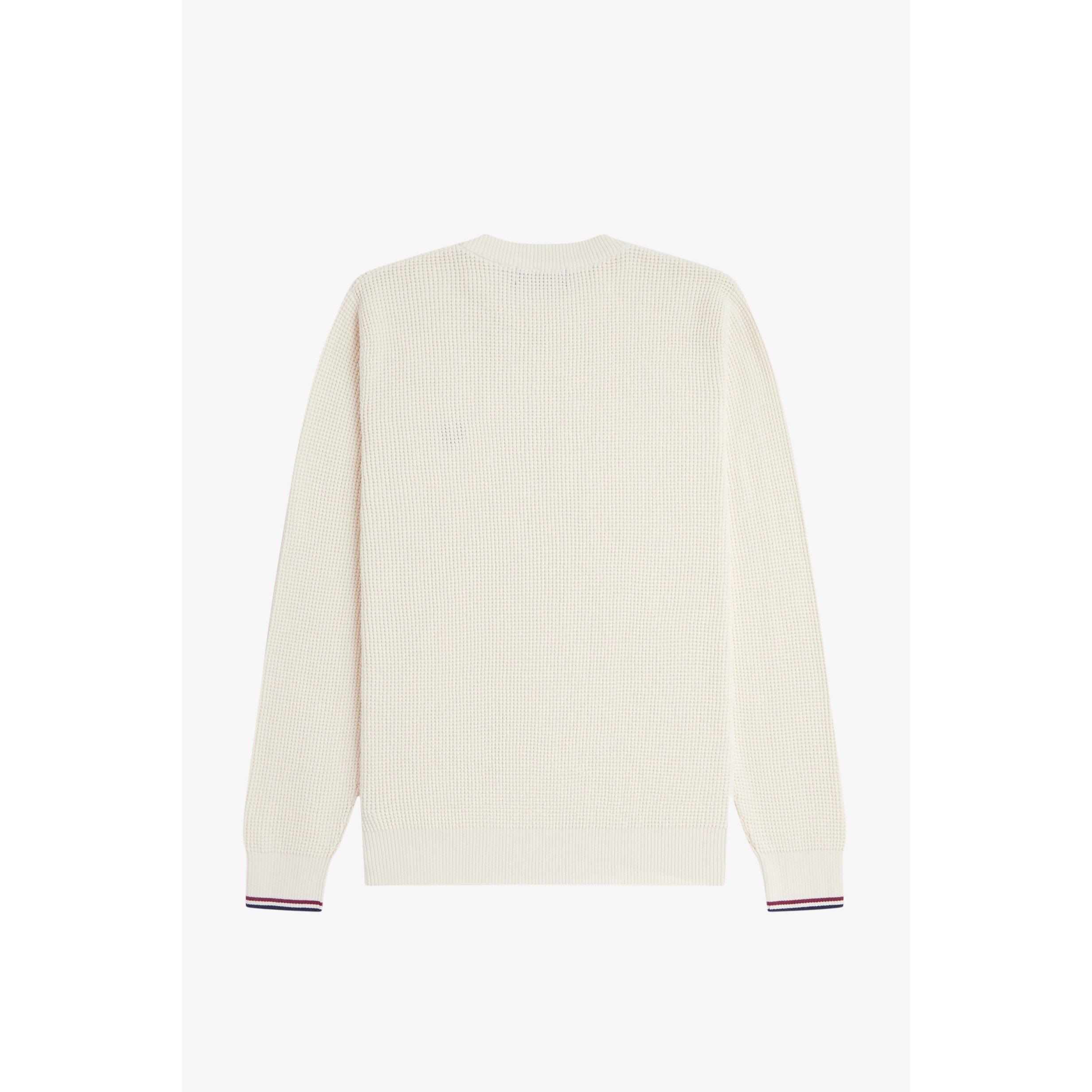 Ecru 170 - Fred Perry - Men's Waffle Cotton Crew-Neck Jumper - 2
