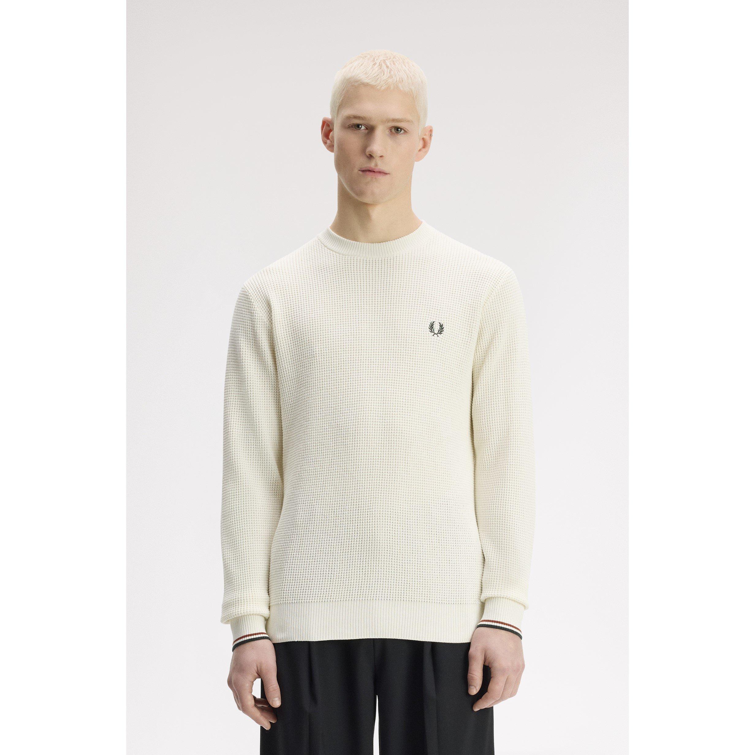 Ecru 170 - Fred Perry - Men's Waffle Cotton Crew-Neck Jumper - 3