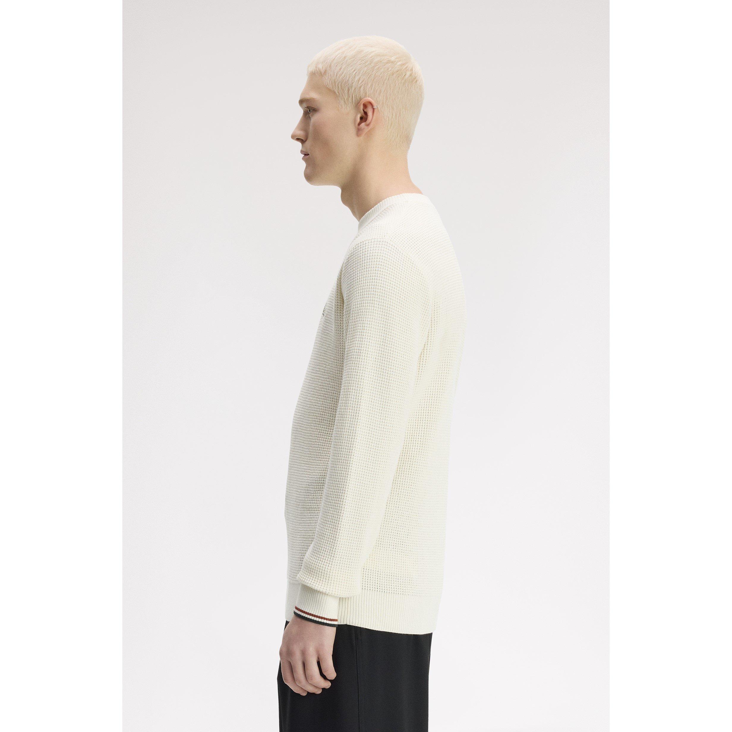 Ecru 170 - Fred Perry - Men's Waffle Cotton Crew-Neck Jumper - 4