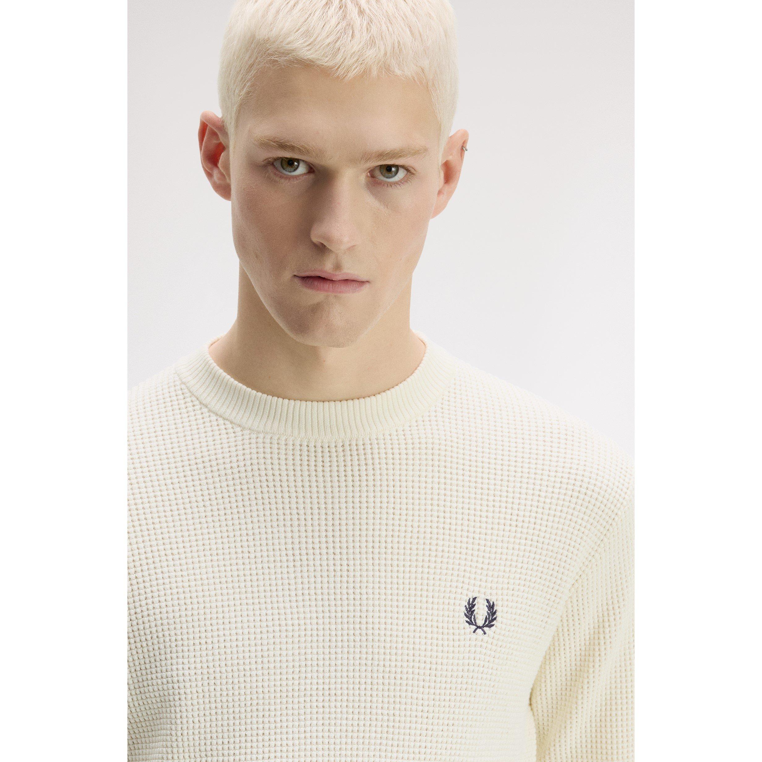 Ecru 170 - Fred Perry - Men's Waffle Cotton Crew-Neck Jumper - 5