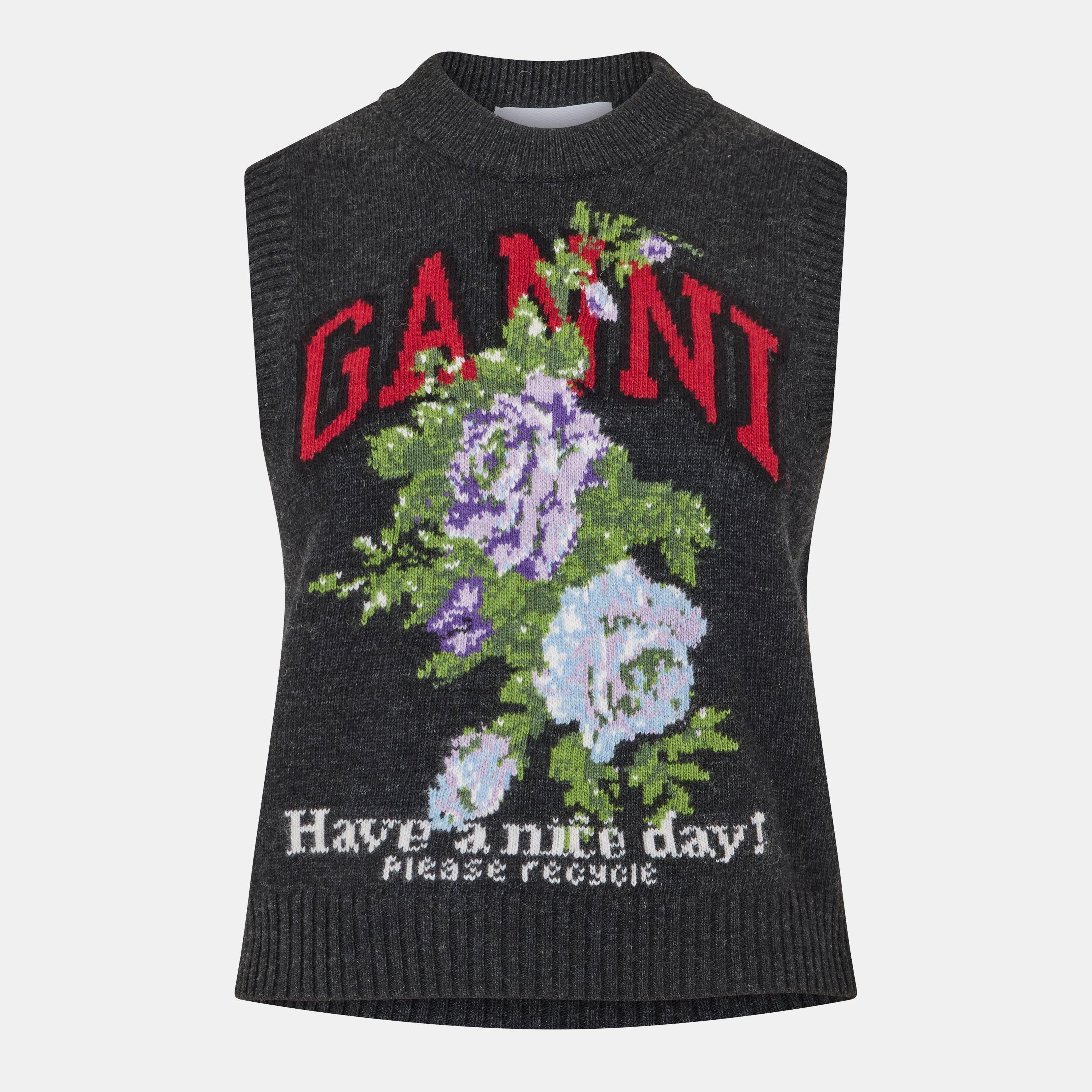 Ganni Womens Rose Wool Vest - Phantom - Size 10 (36)
