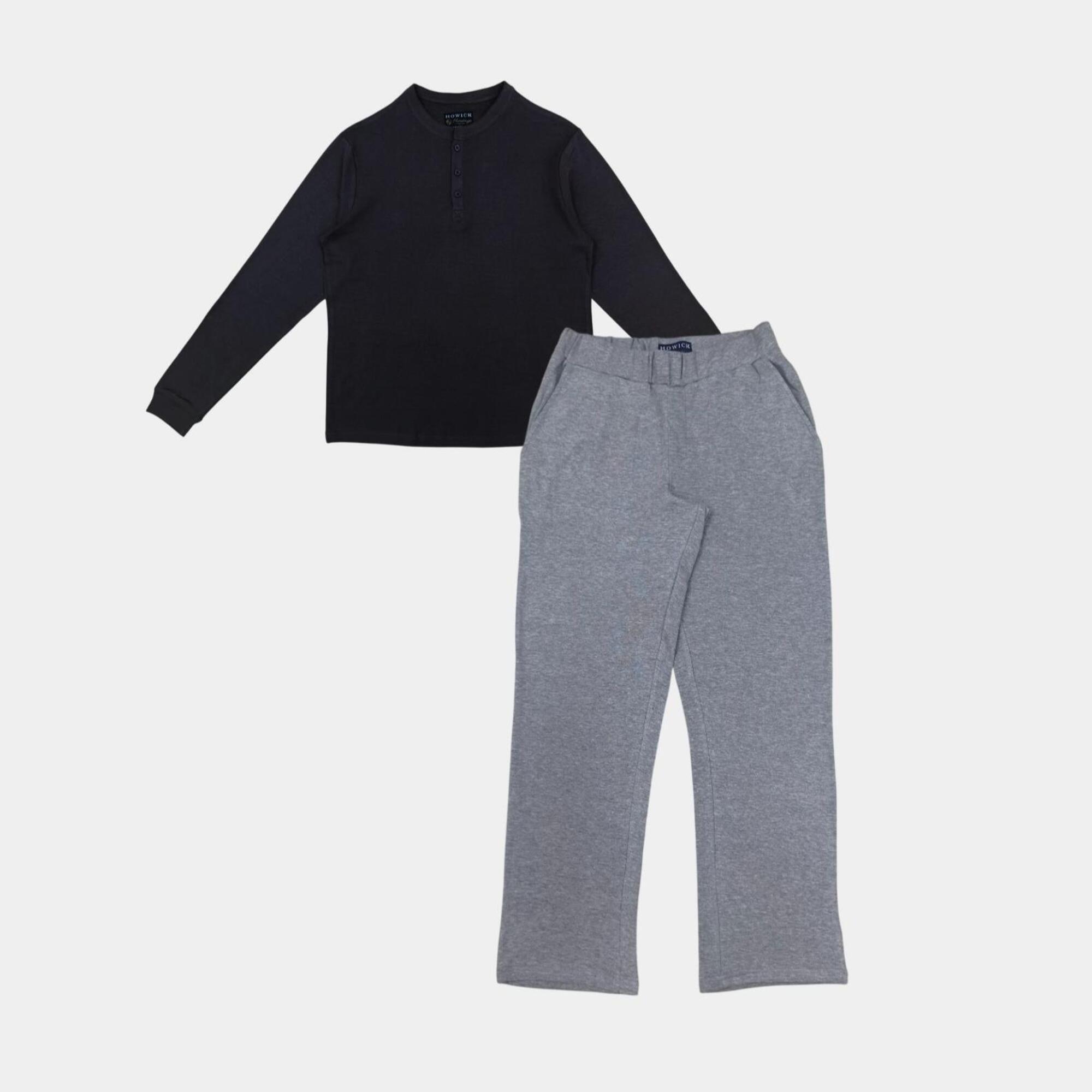 Houtskool Effen - Howick - Men's 3 Button Cotton Long Sleeve Pyjama Sets - 1