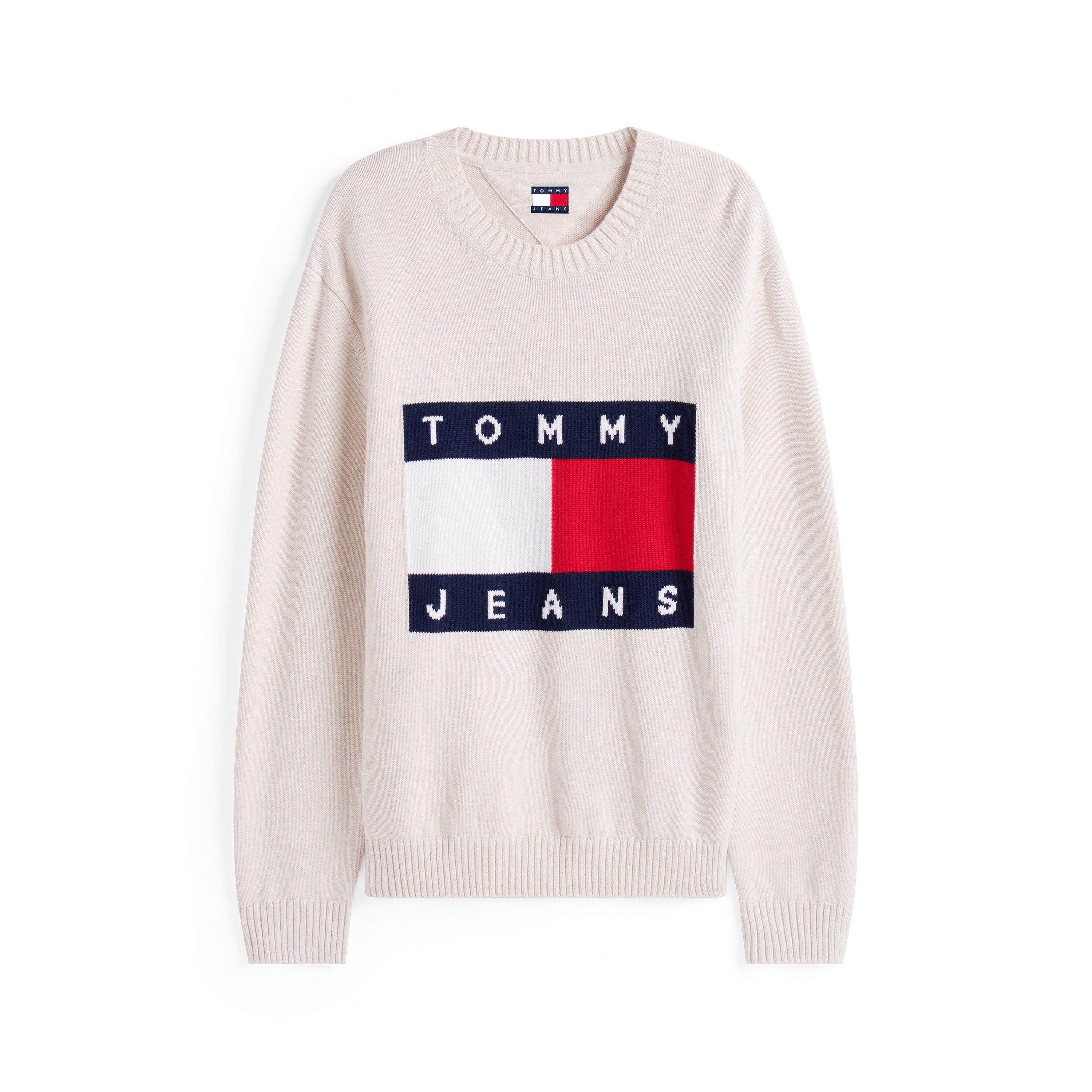 Tommy Jeans Men's Flag Crew Neck Jumper - Ancnt White Htr - M
