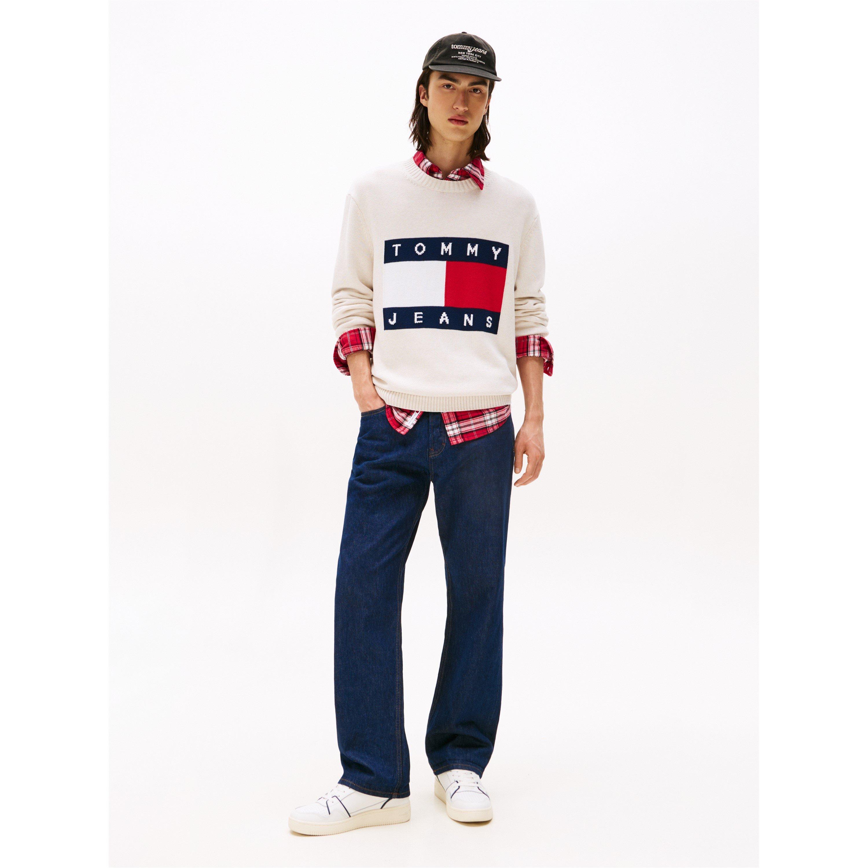 Ancnt White Htr - Tommy Jeans - Men's Flag Crew Neck Jumper - 3