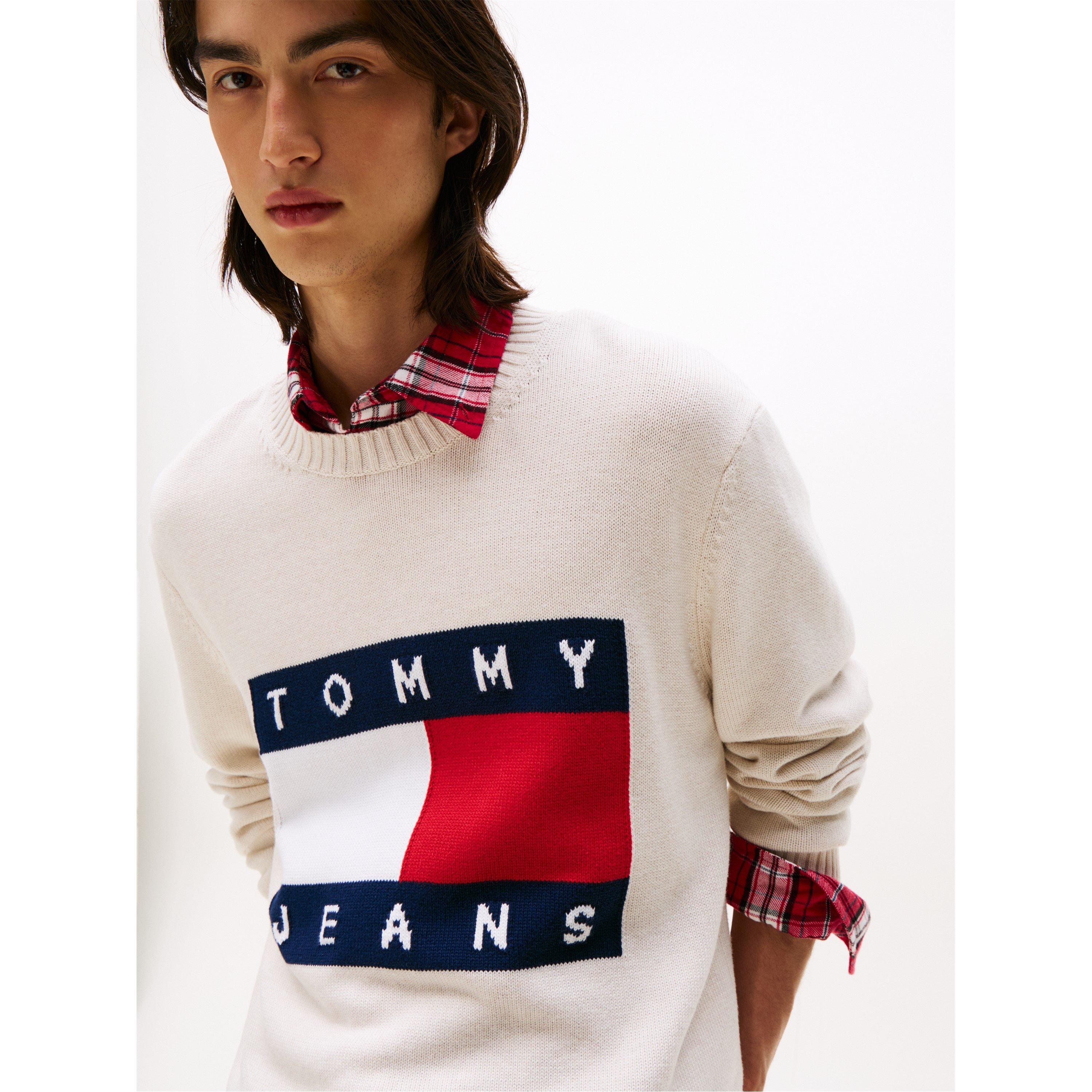 Ancnt White Htr - Tommy Jeans - Men's Flag Crew Neck Jumper - 5