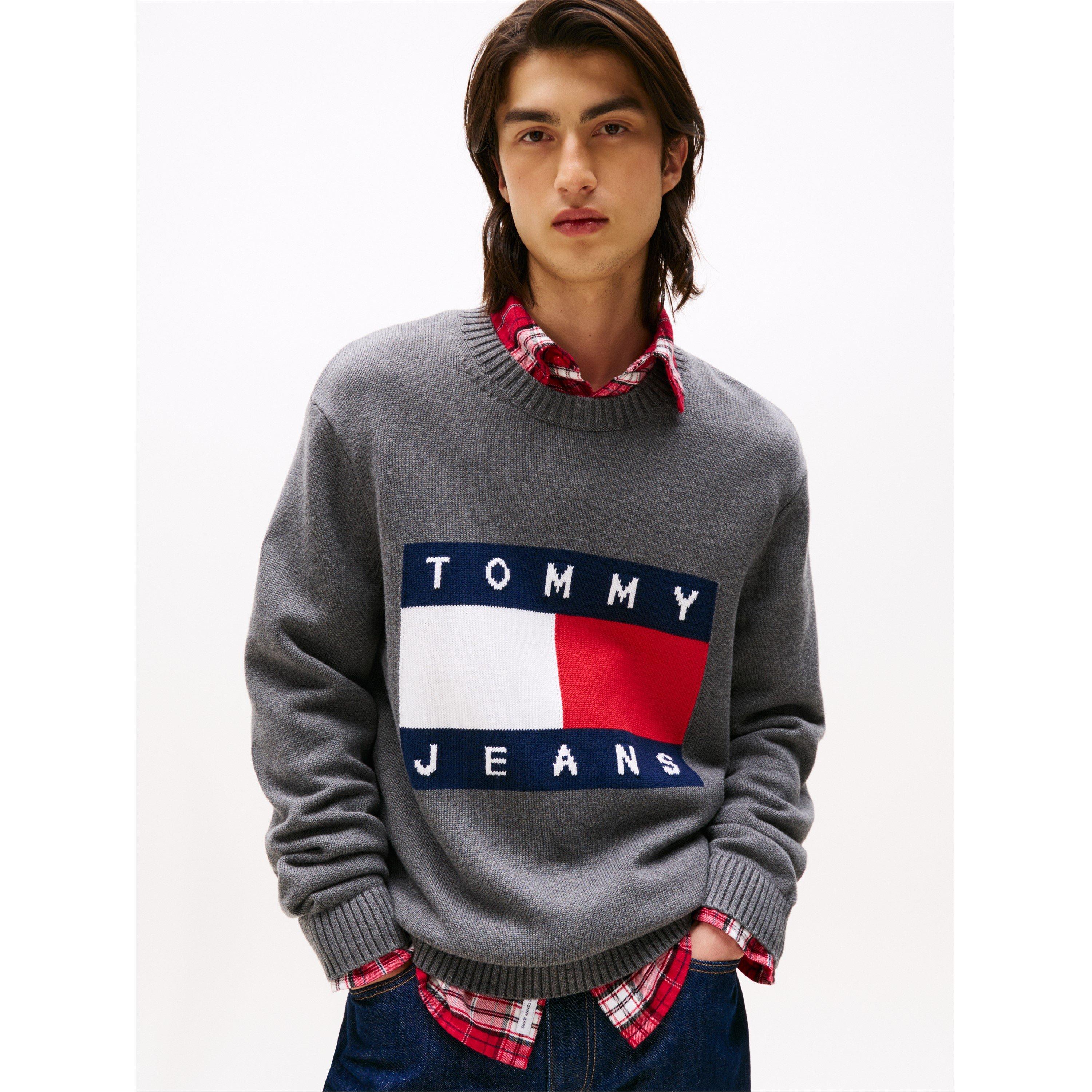 Black Htr - Tommy Jeans - Men's Flag Crew Neck Jumper - 2