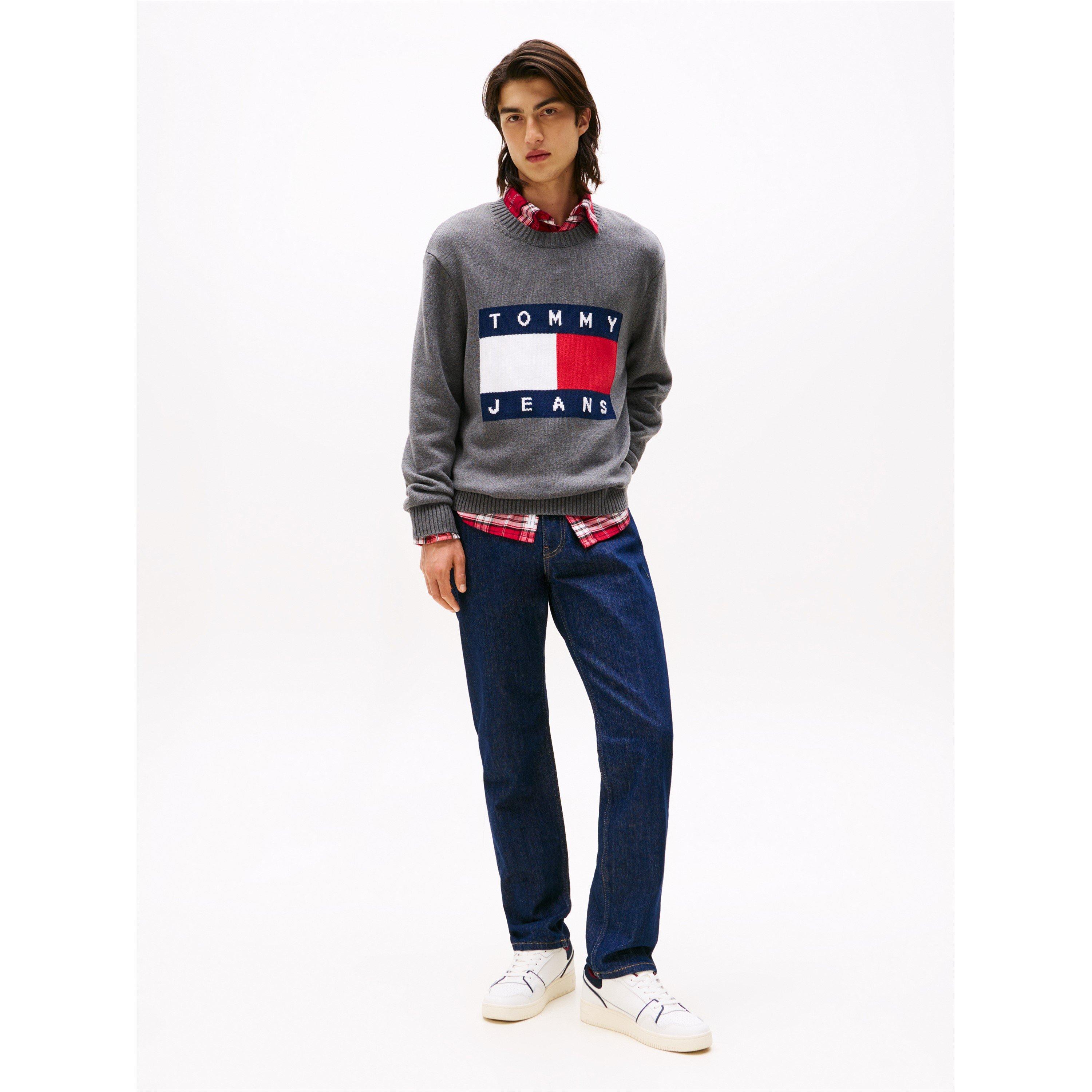 Black Htr - Tommy Jeans - Men's Flag Crew Neck Jumper - 3