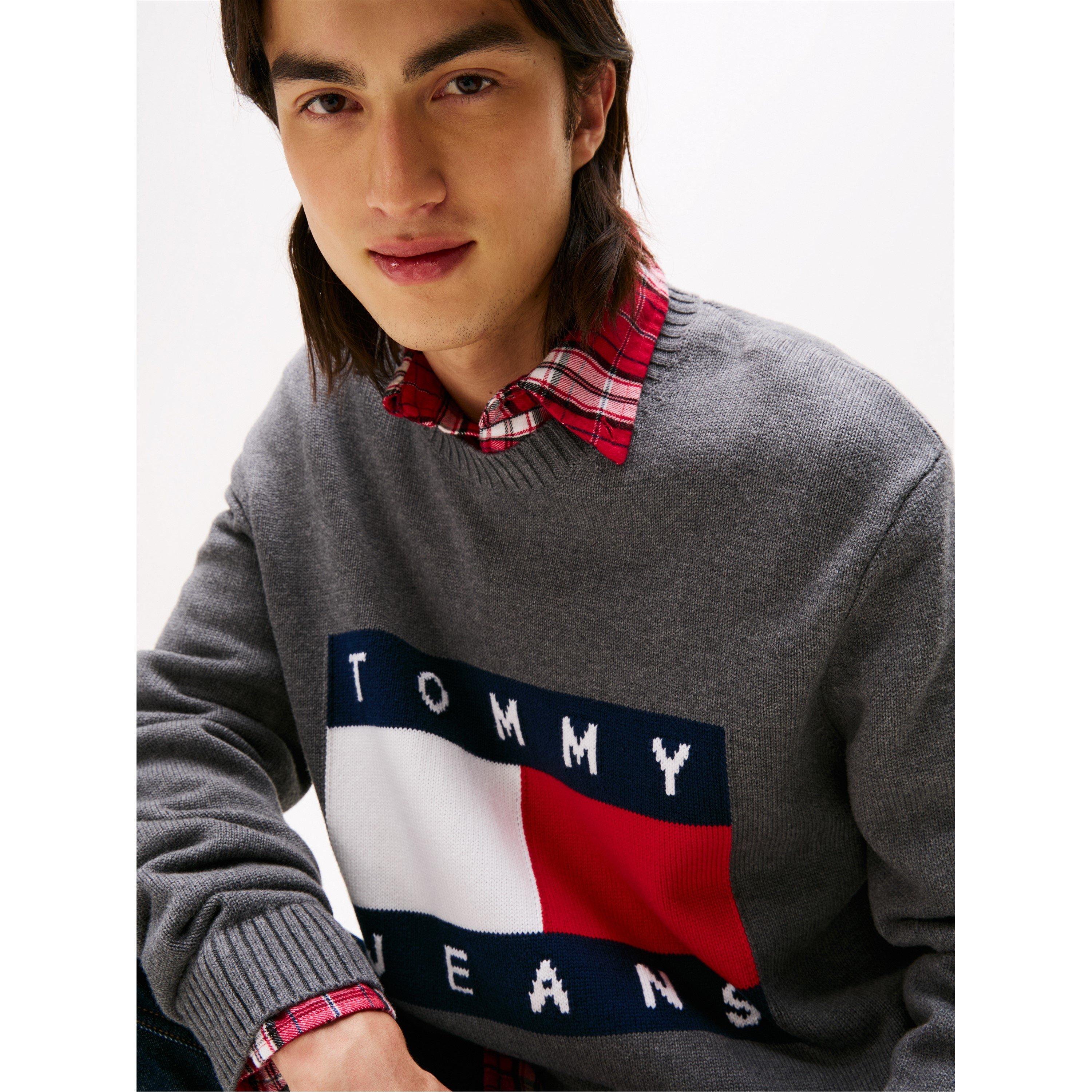 Black Htr - Tommy Jeans - Men's Flag Crew Neck Jumper - 5