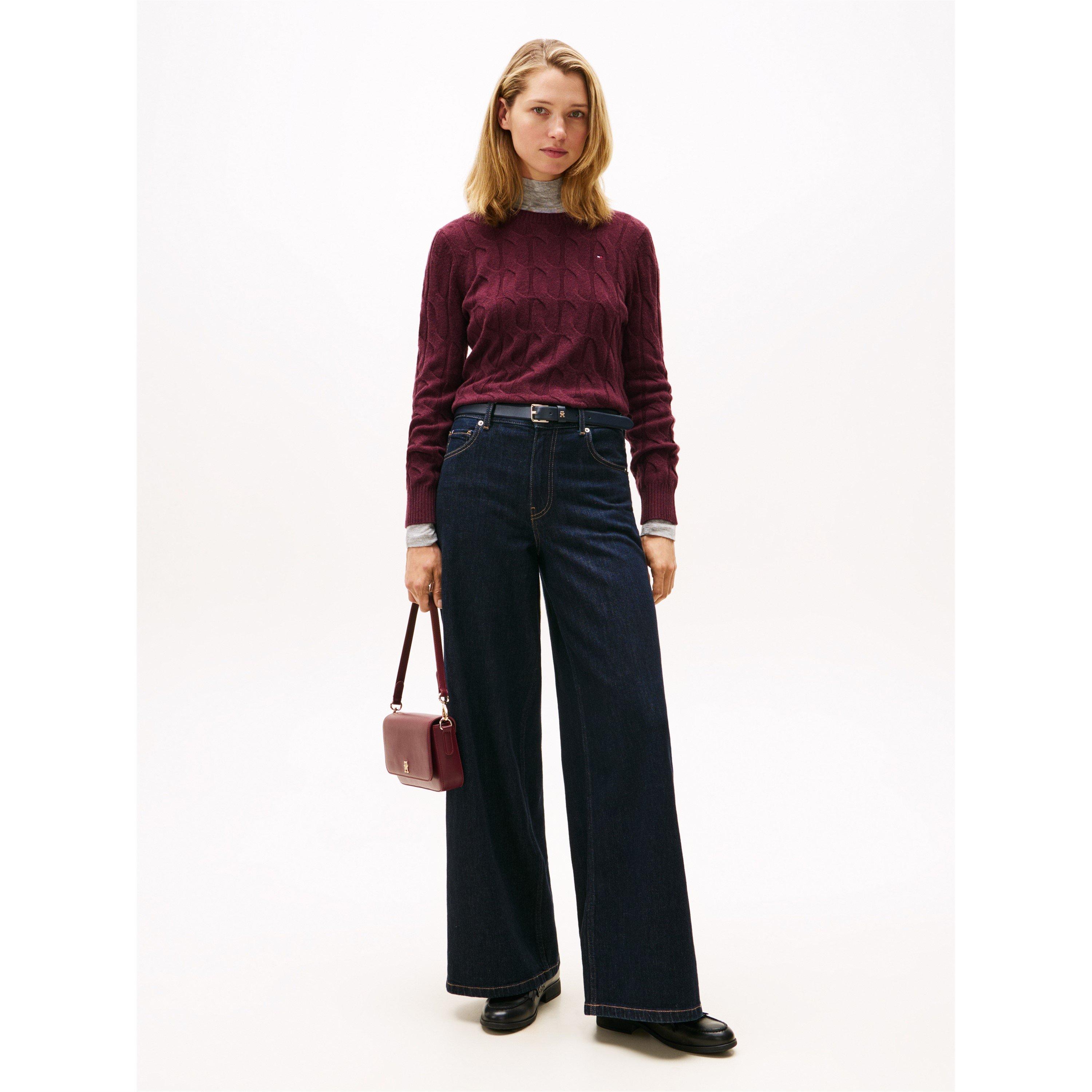 Deep Burgundy - Tommy Hilfiger - Women's Cable Knit Jumper - 3