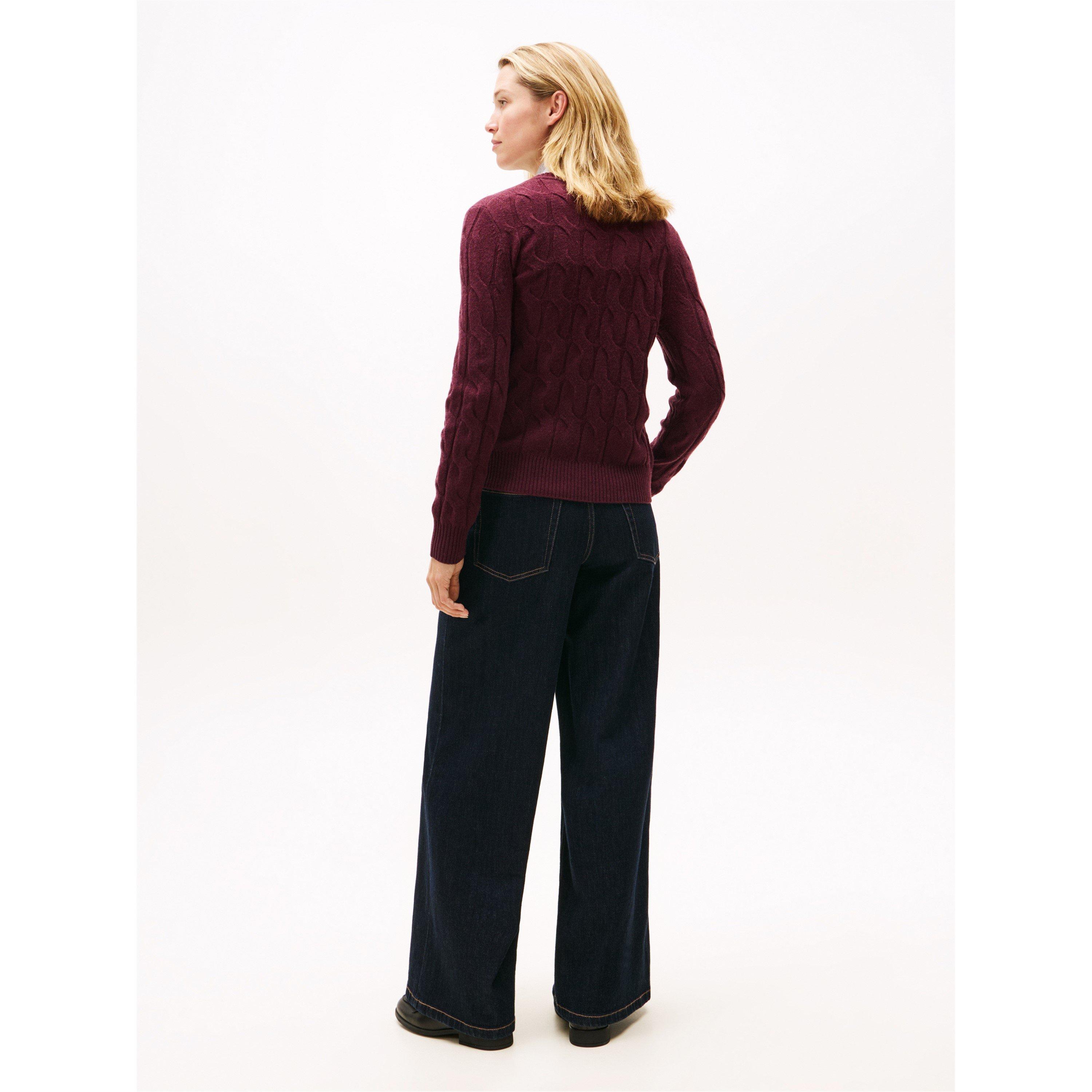 Deep Burgundy - Tommy Hilfiger - Women's Cable Knit Jumper - 4