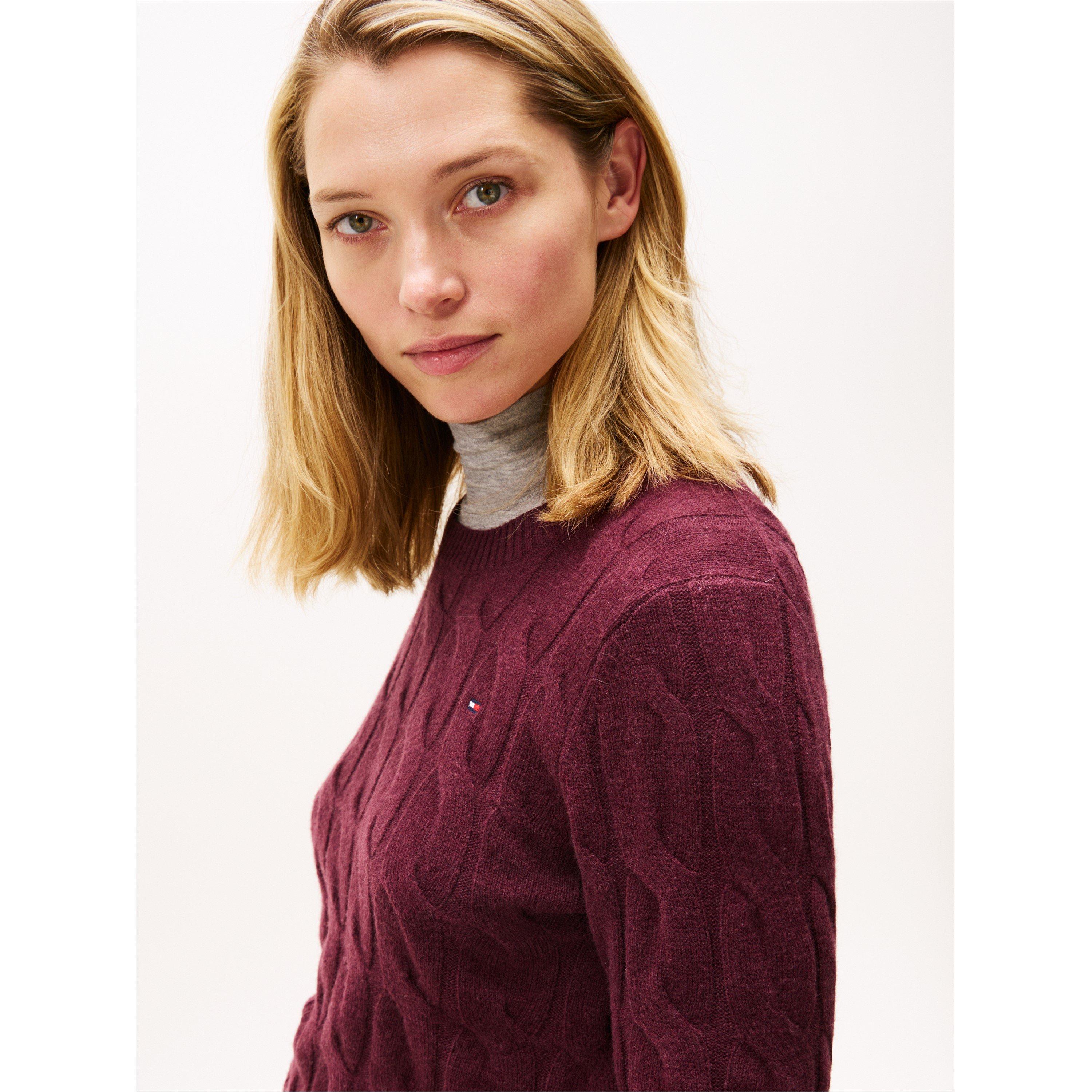 Deep Burgundy - Tommy Hilfiger - Women's Cable Knit Jumper - 5