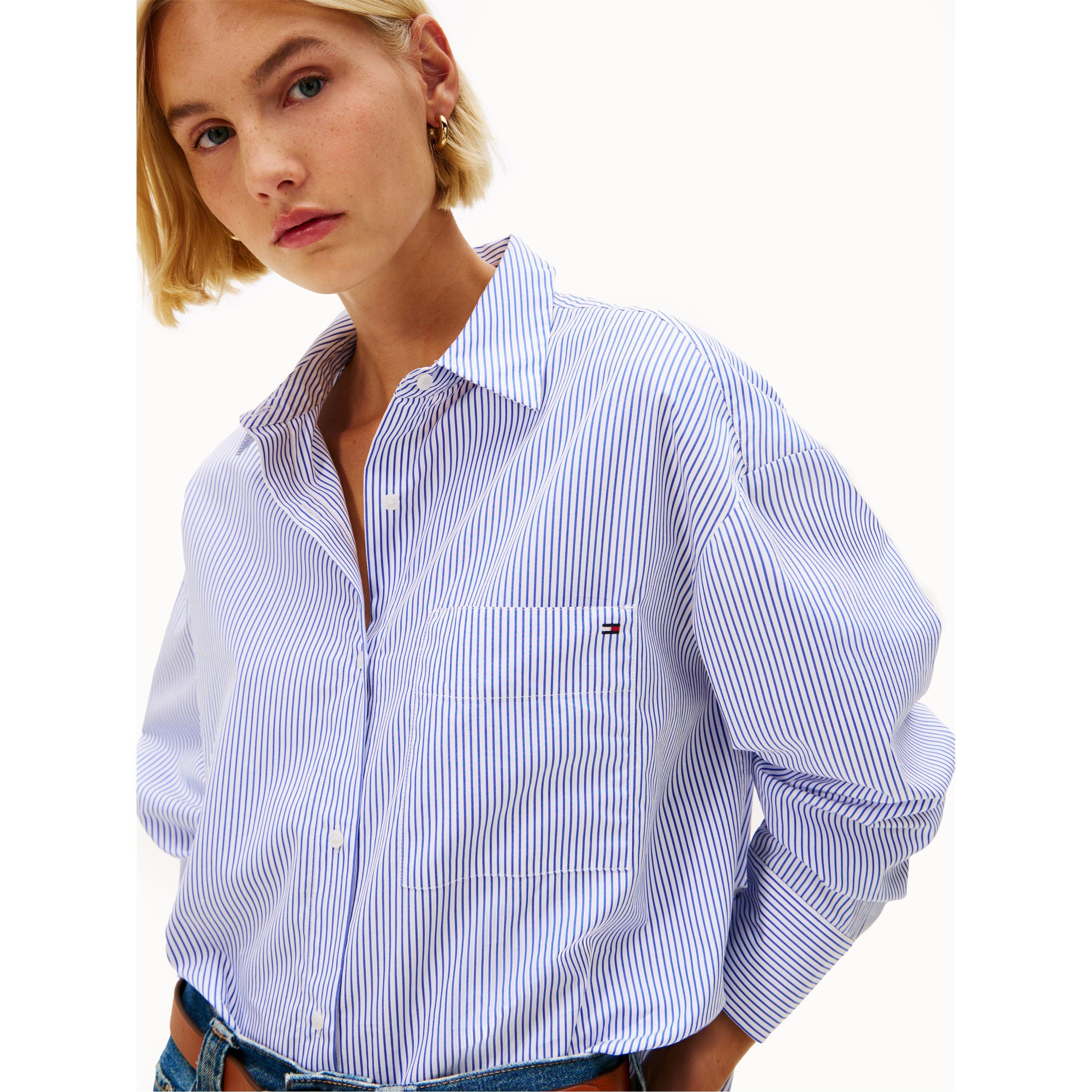 Hugh Stp/ Blue - Tommy Hilfiger - Women's Poplin Long Sleeve Shirt - 2