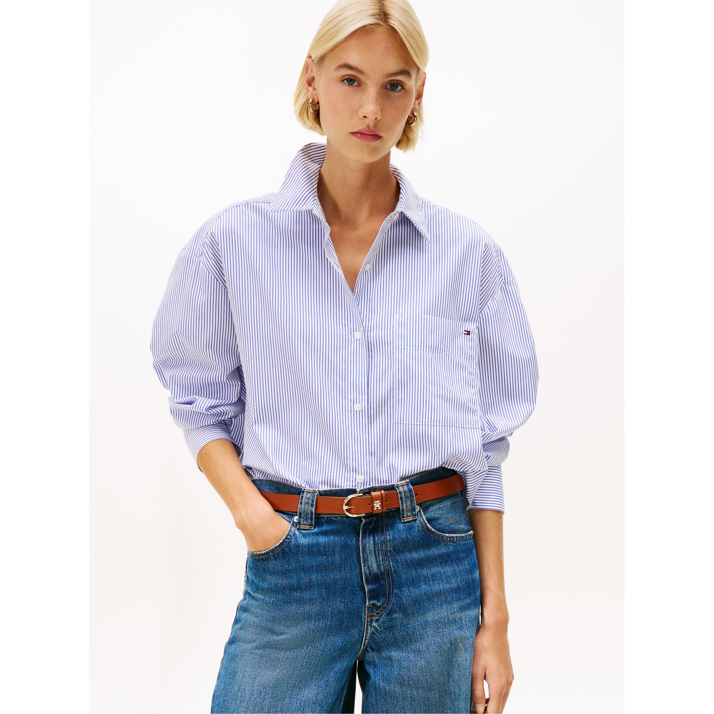 Hugh Stp/ Blue - Tommy Hilfiger - Women's Poplin Long Sleeve Shirt - 3