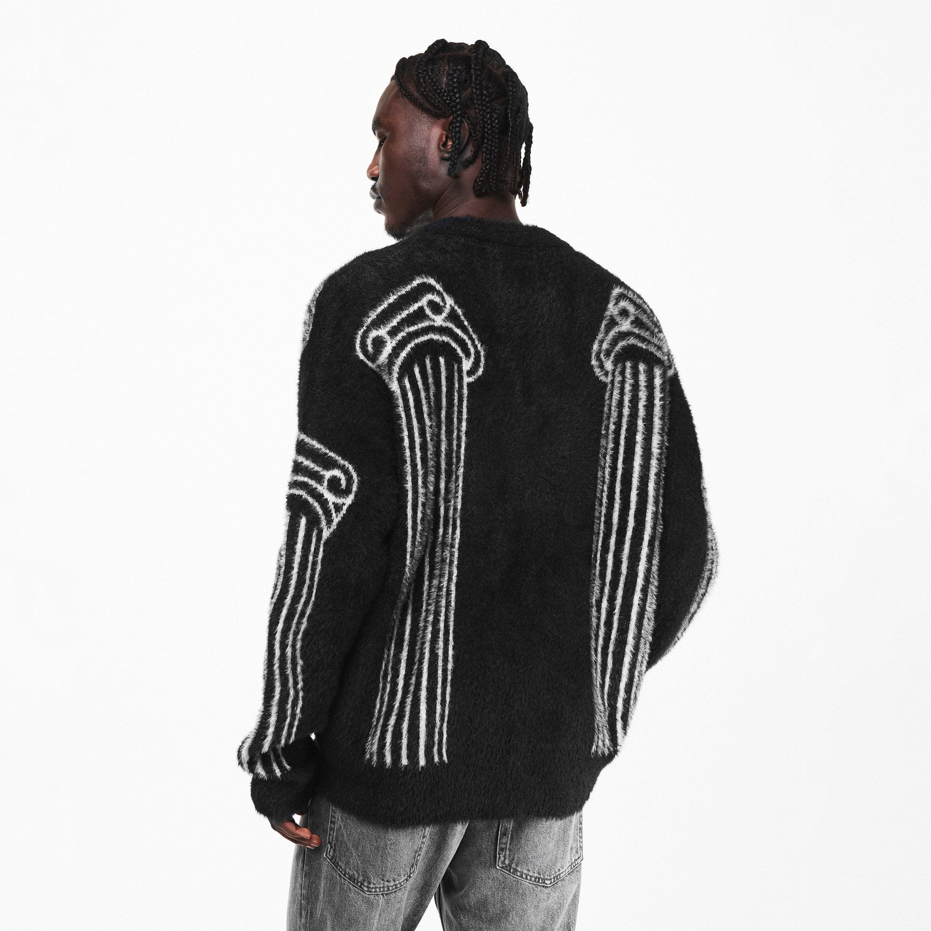 Black - Aries - Men's Column Knitted Crew Neck Jumper - 4