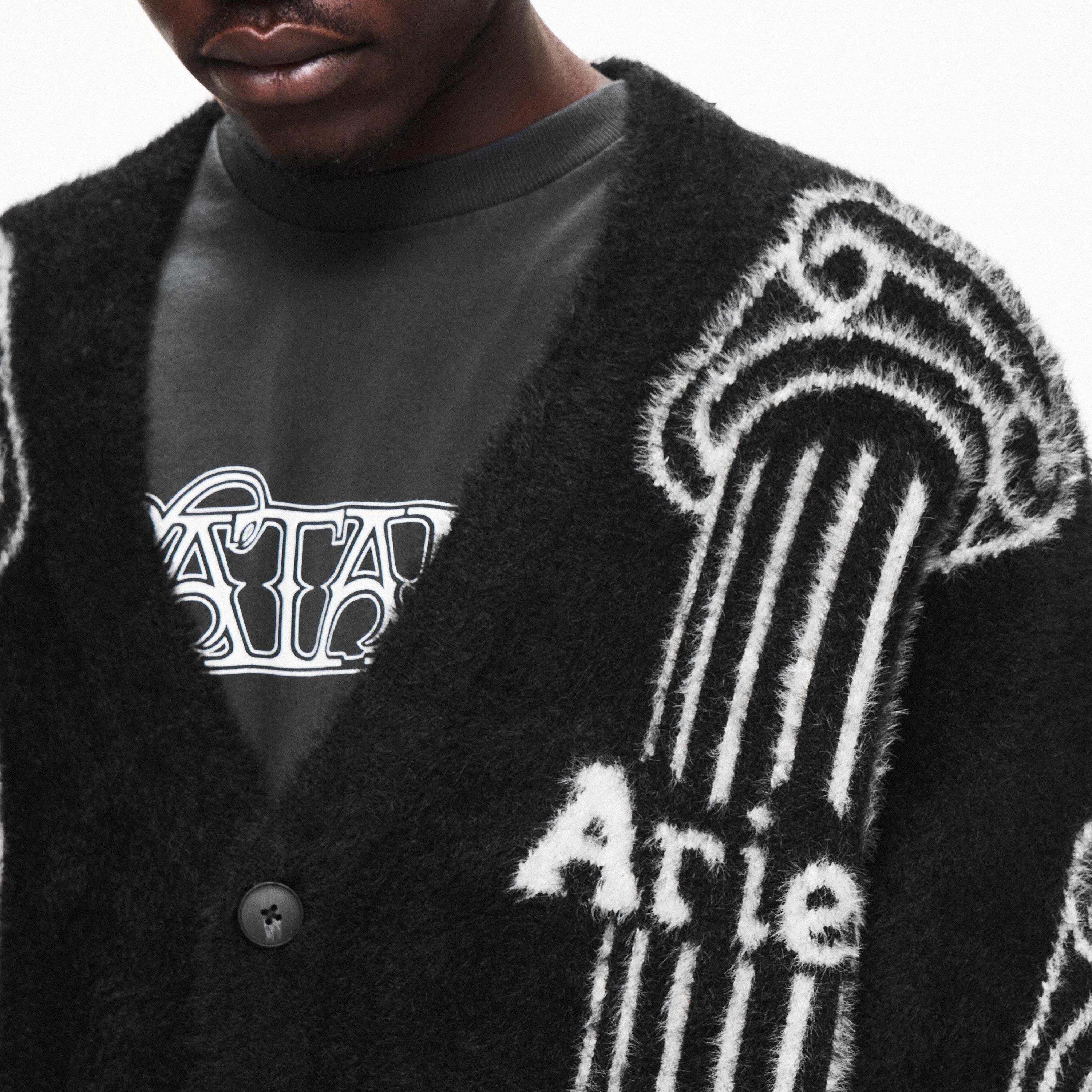 Black - Aries - Men's Column Knitted Crew Neck Jumper - 5