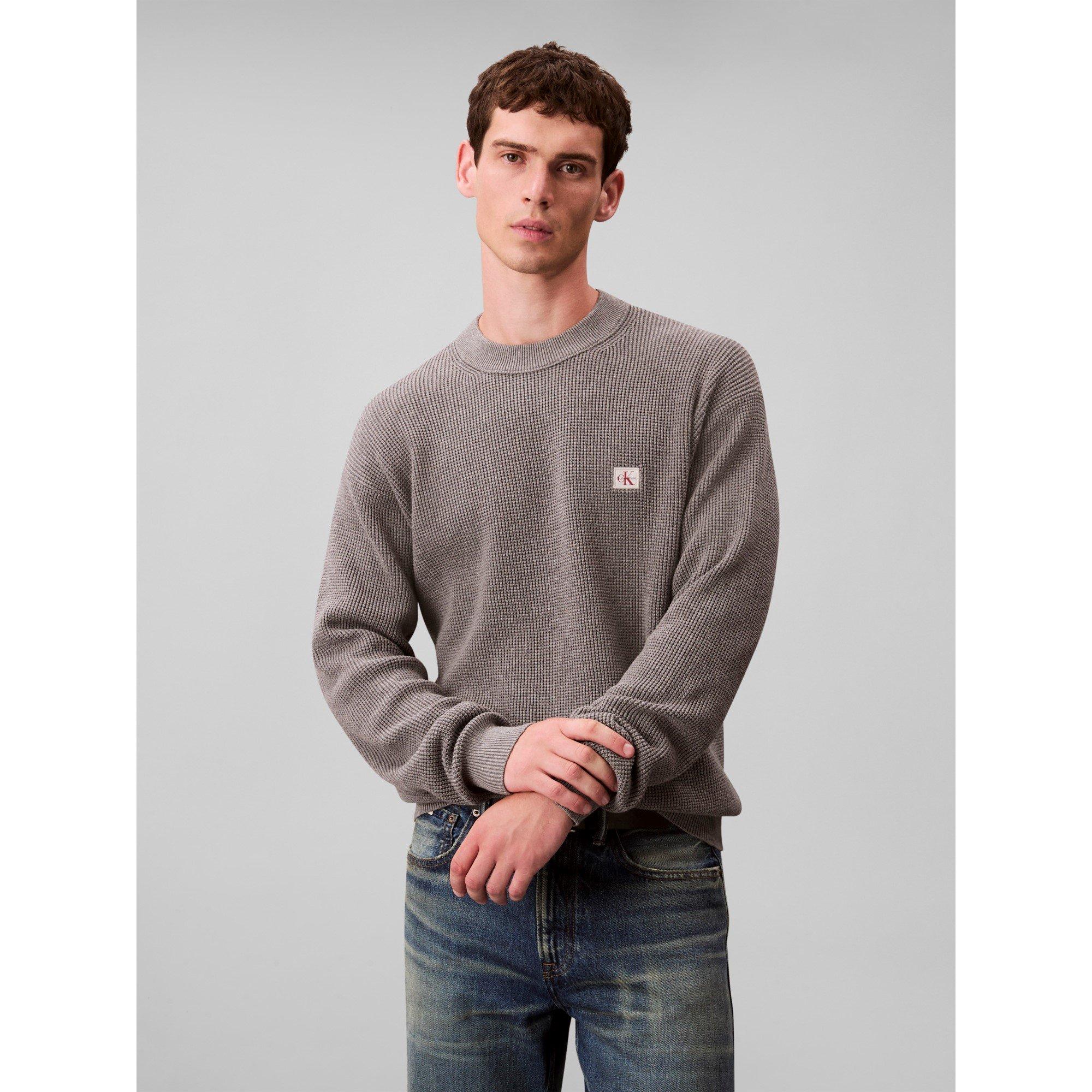 Medium Grey P7E - Calvin Klein Jeans - Men's CKJ Waffle Crew Neck Jumper - 2
